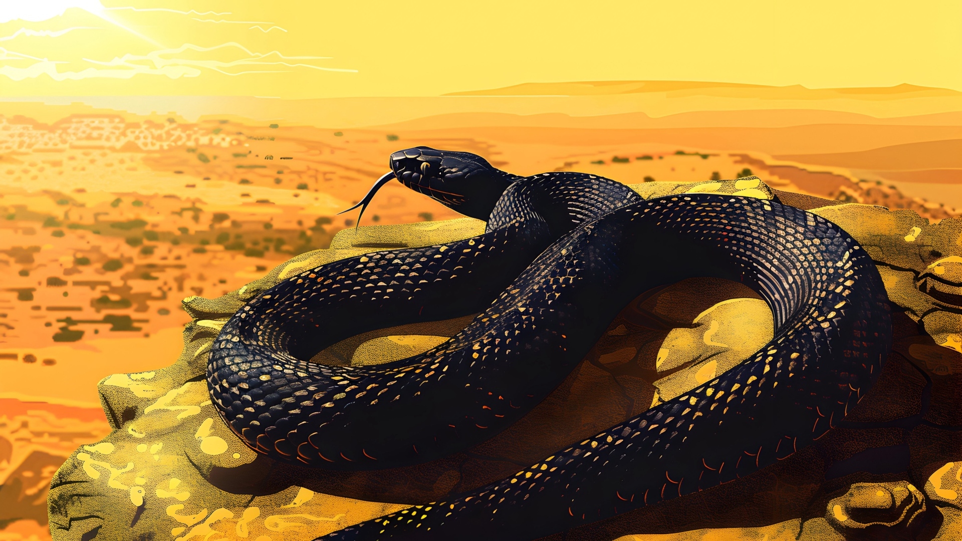 Черная нарисованная змея на камне