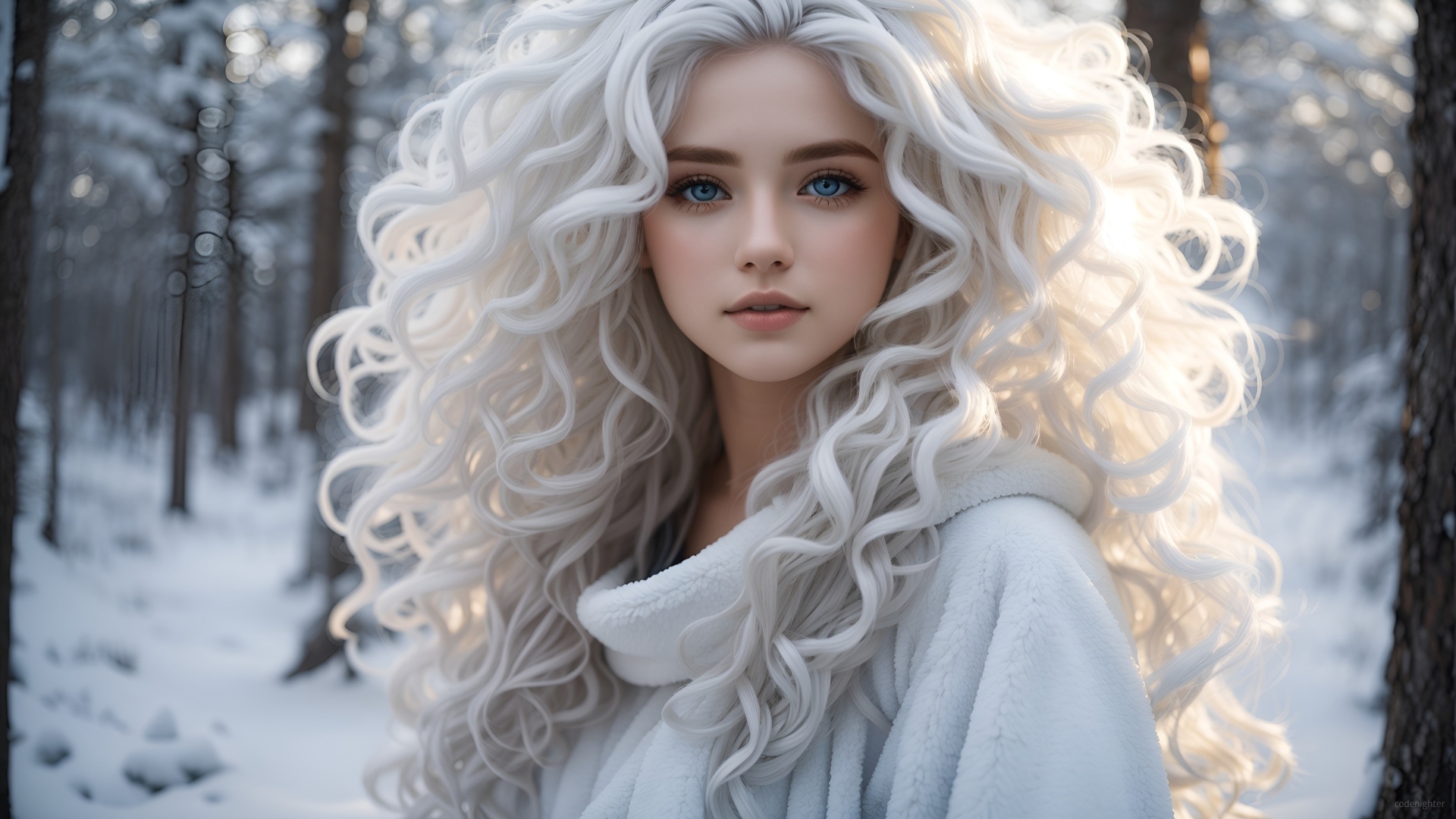 Нарисованная девушка блондинка с кудрявыми волосами