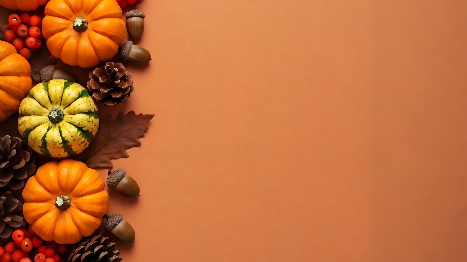 Тыквы с шишками на оранжевом фоне