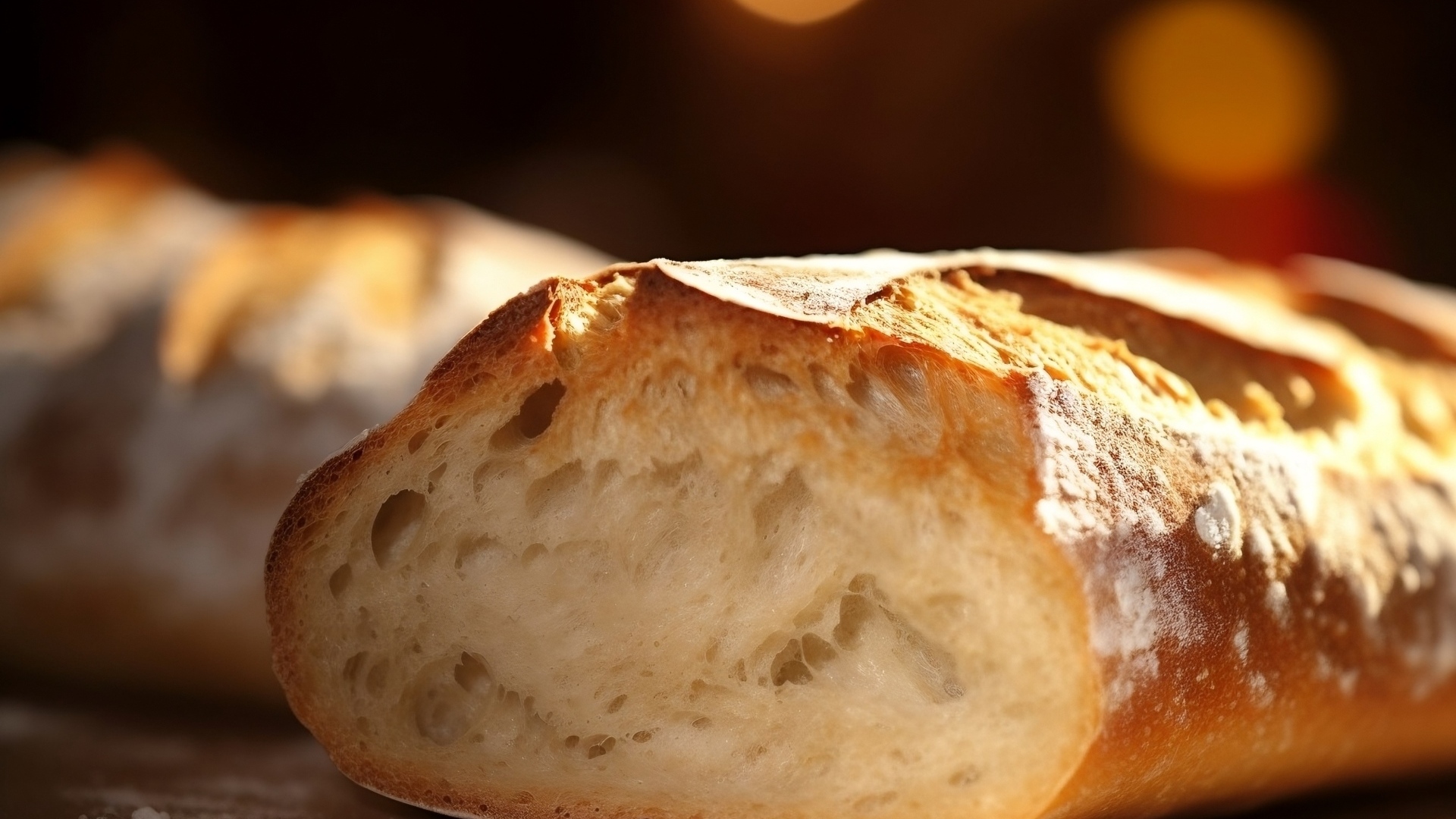 Вкусный запеченный батон на столе