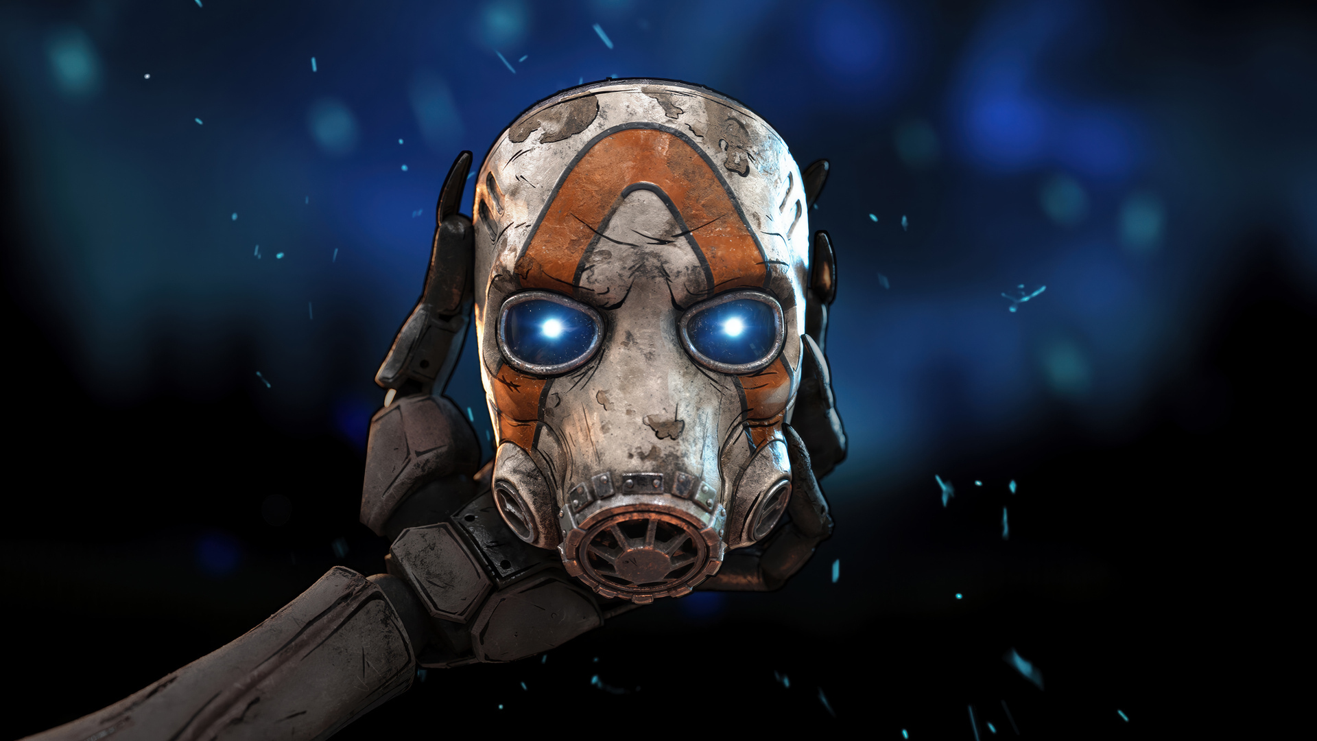 Маска в руке из видеоигры Borderlands 4
