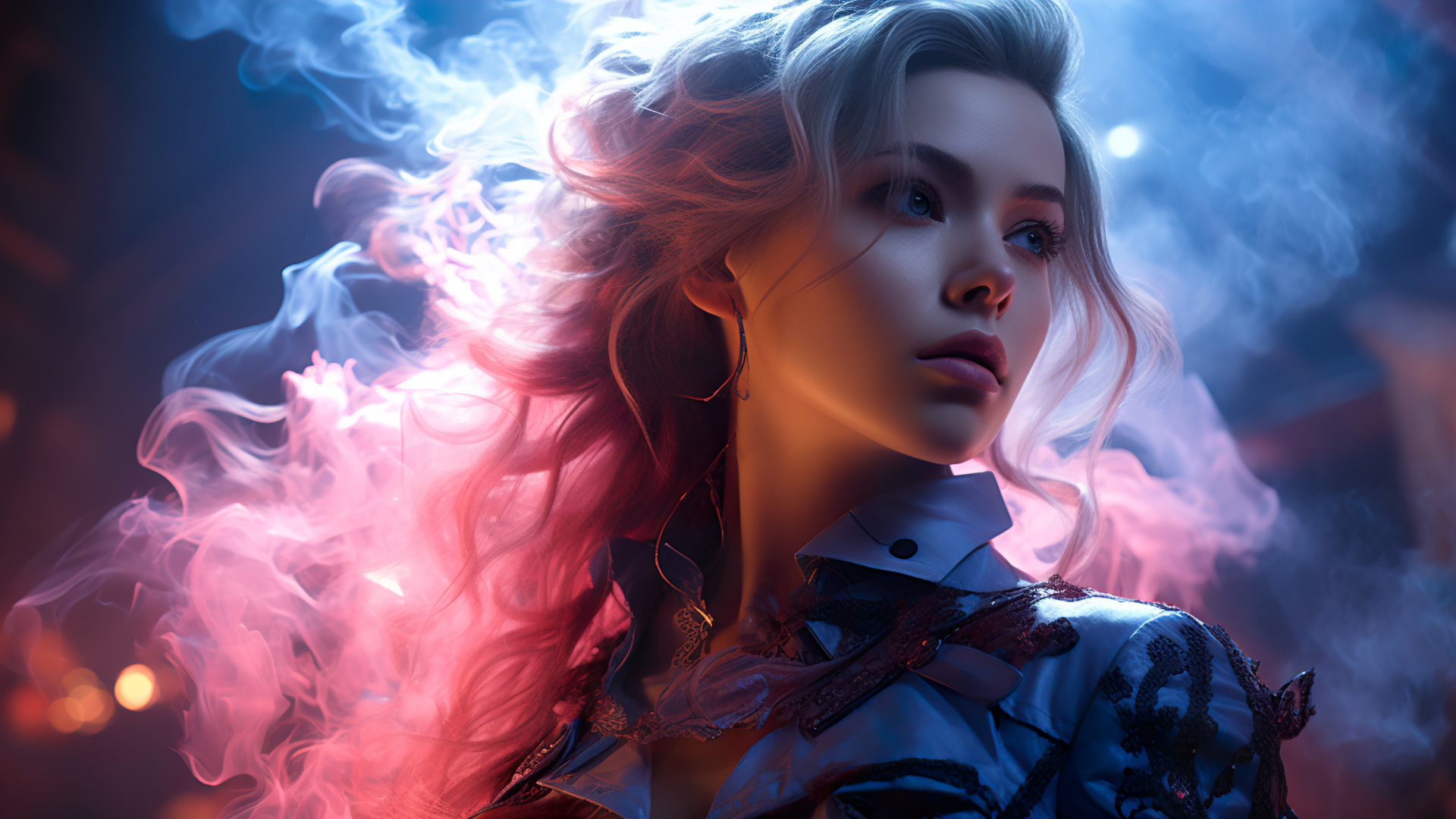 Красивая девушка блондинка в розовом дыму