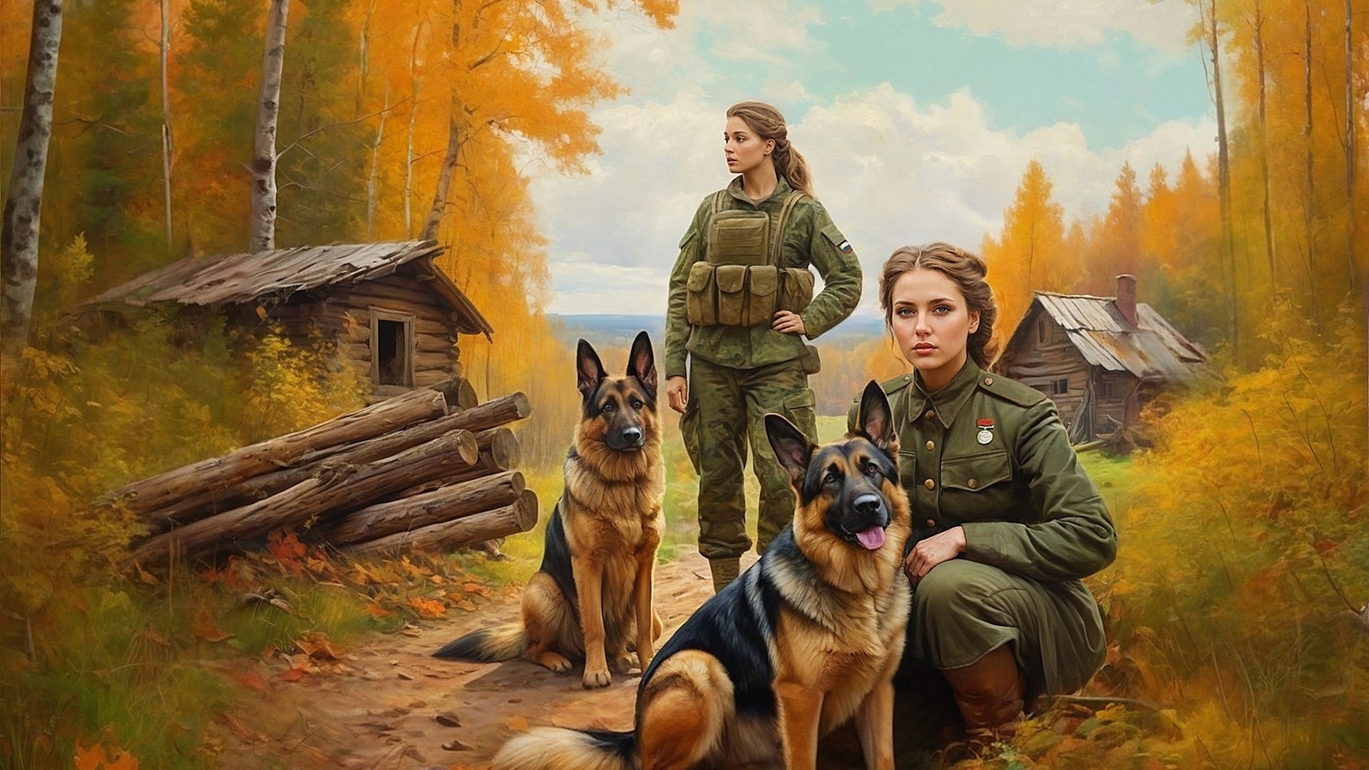 Девушки военные с овчарками