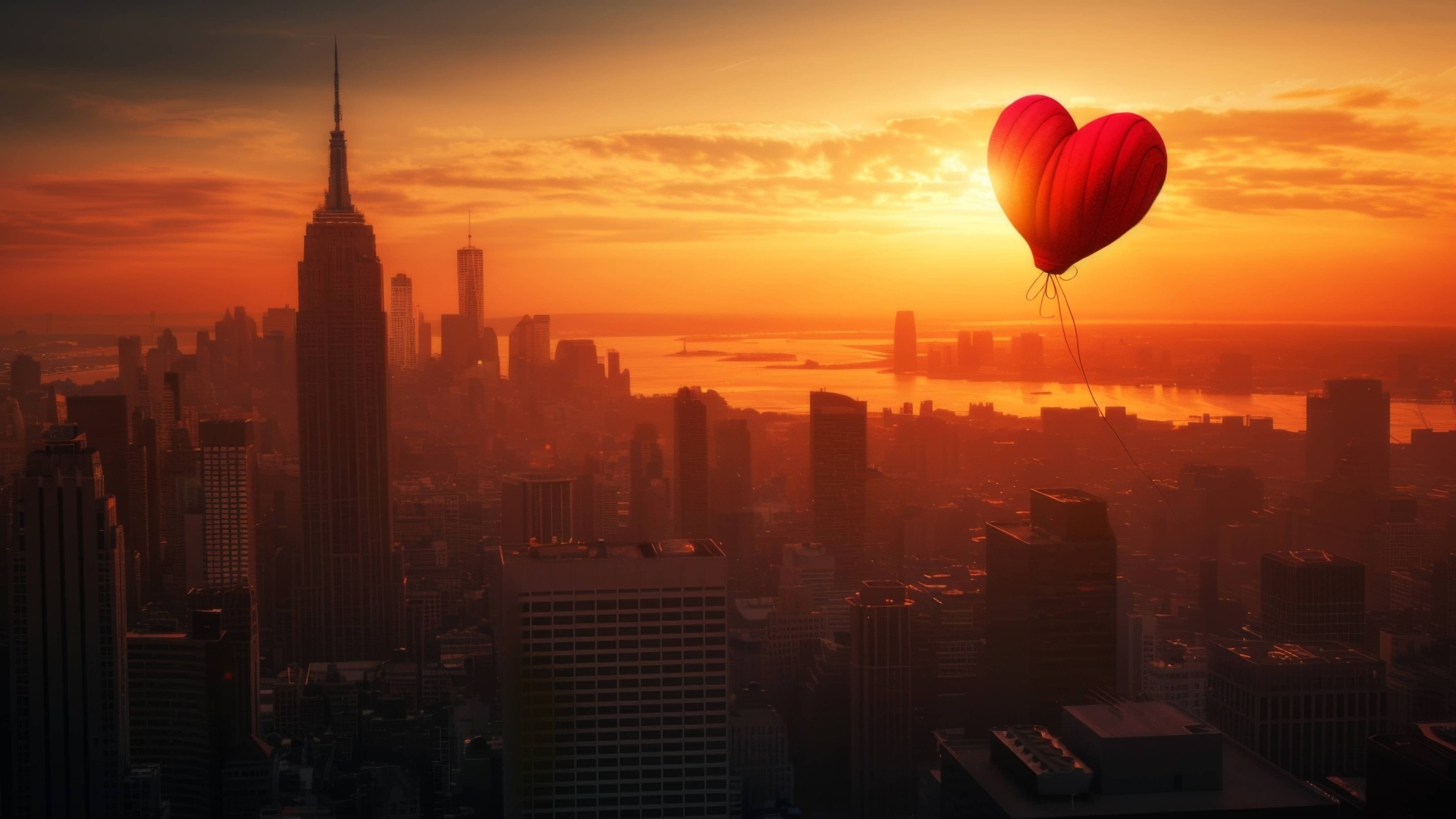 Шар в форме сердца летает над городом