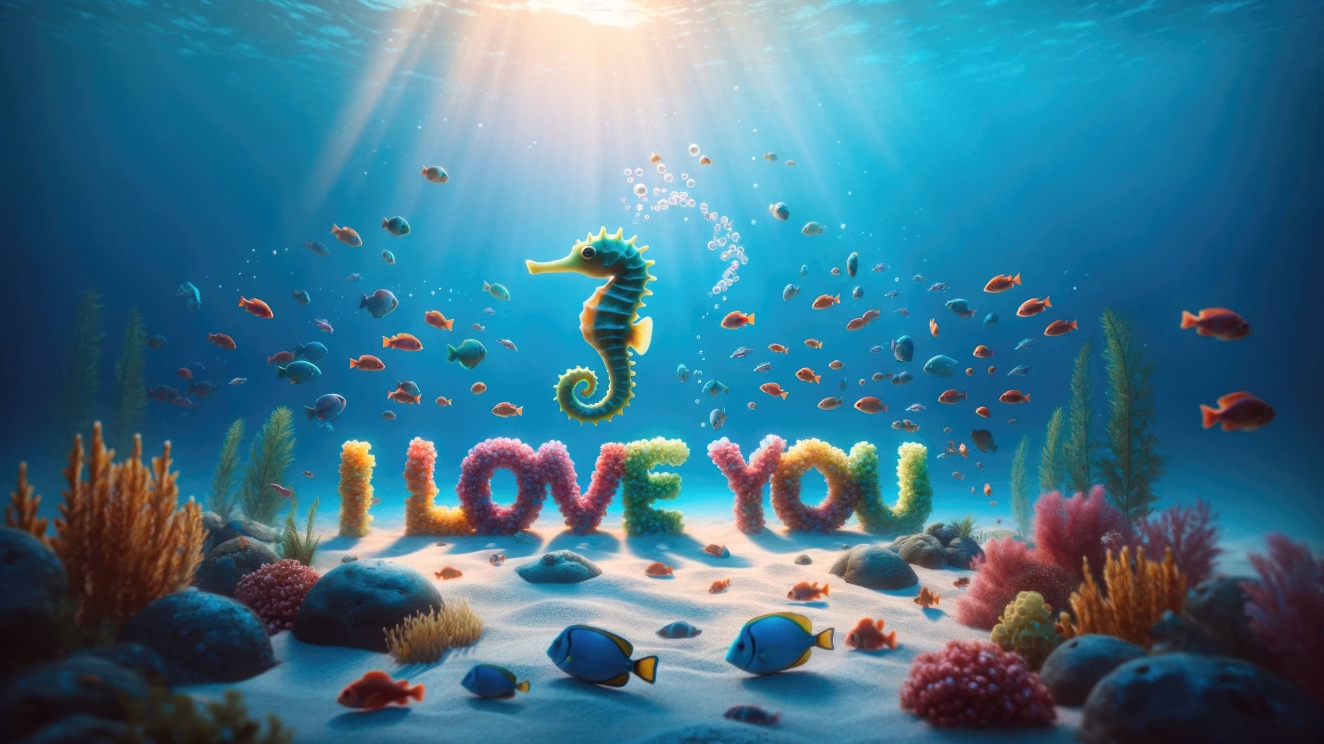 Надпись под водой Я тебя люблю