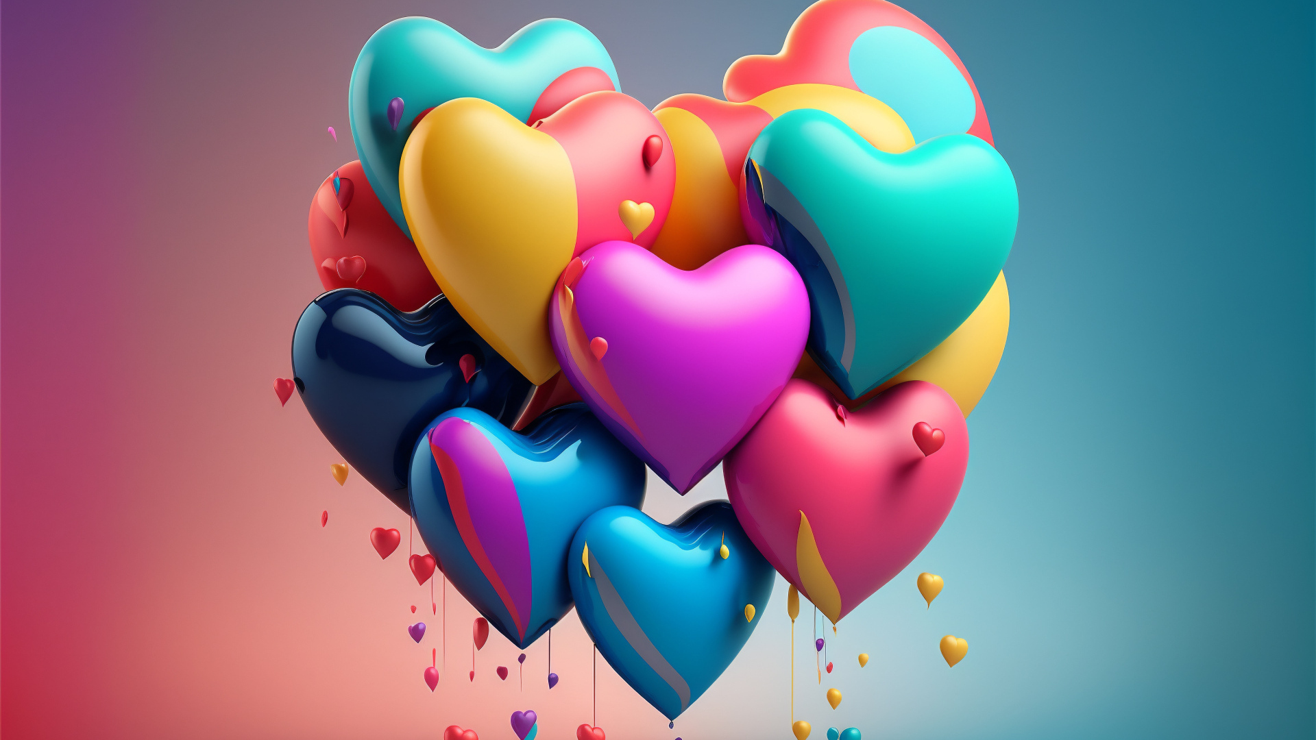 Разноцветные сердечки с краской