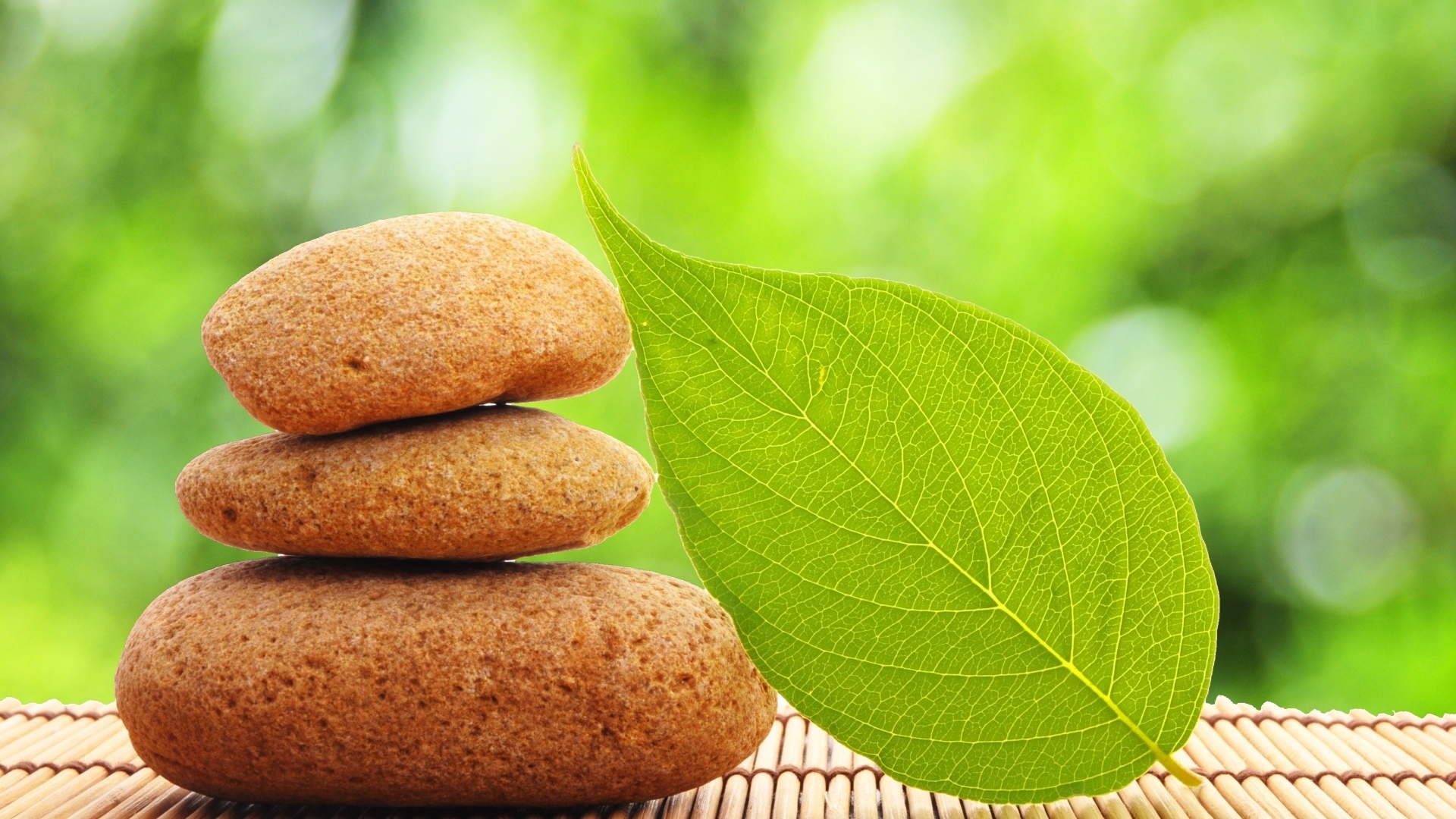 Пирамида из камней с зеленым листом 