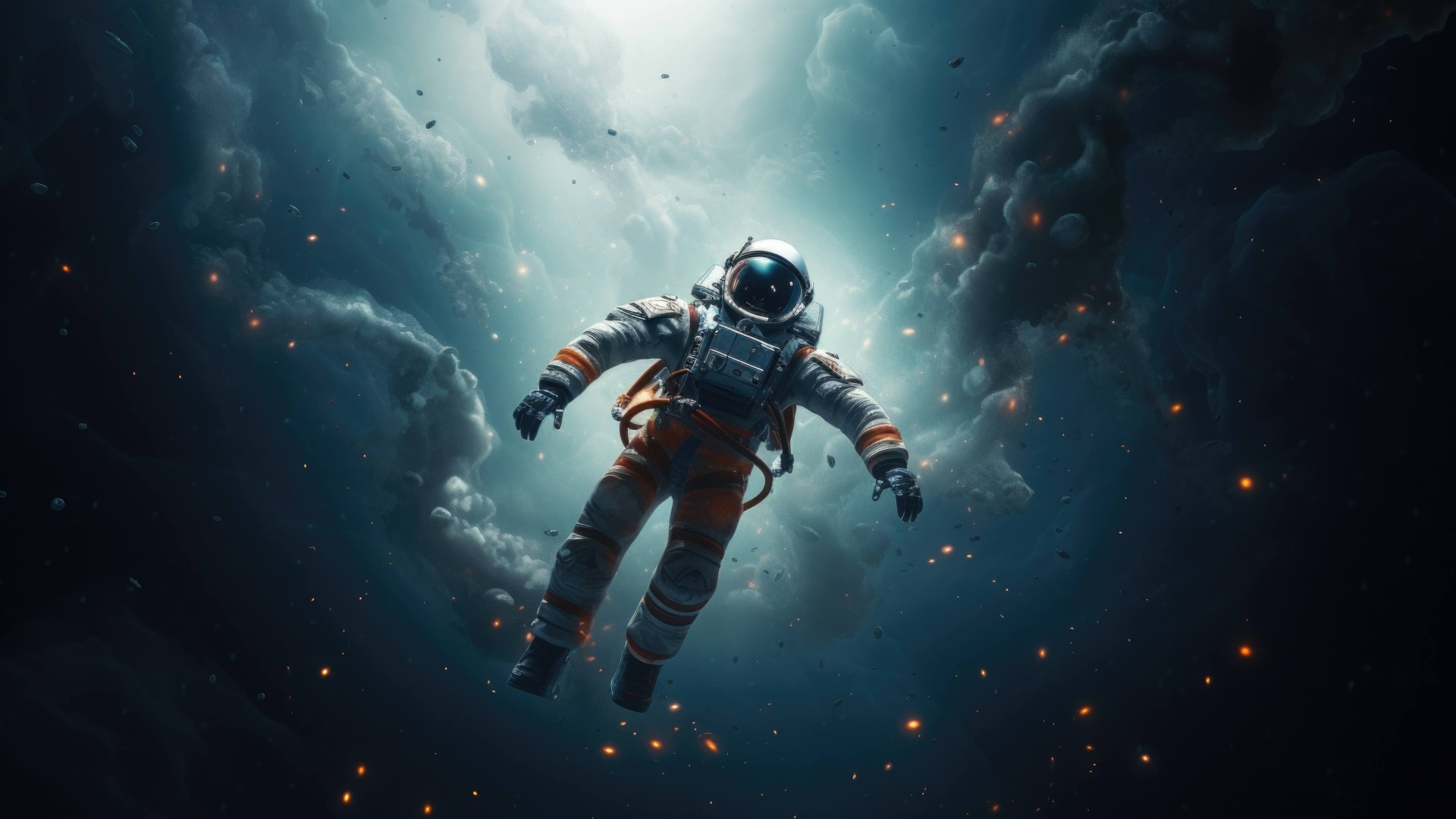 Астронавт летает в открытом космосе