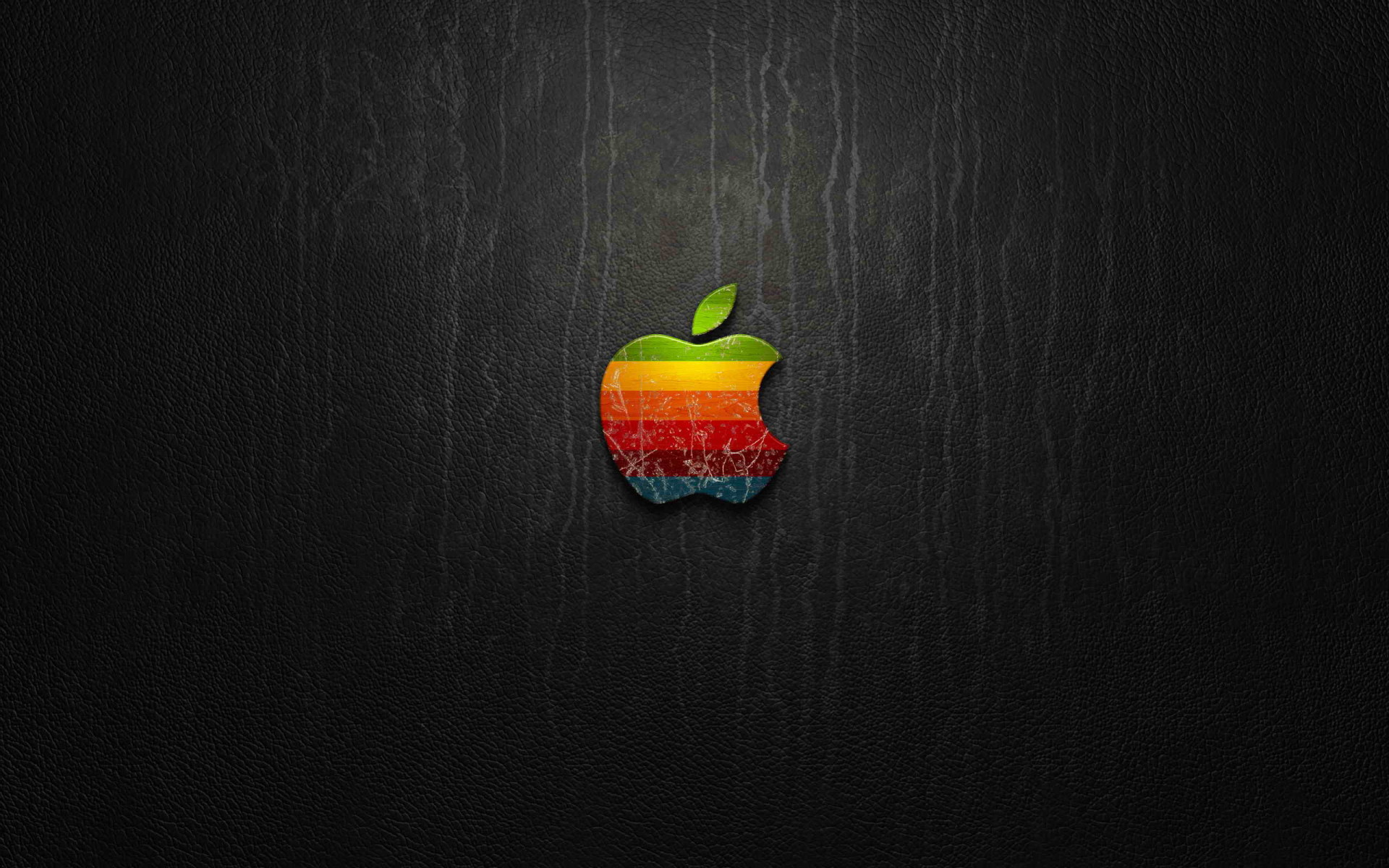 The Apple logo on the leather
