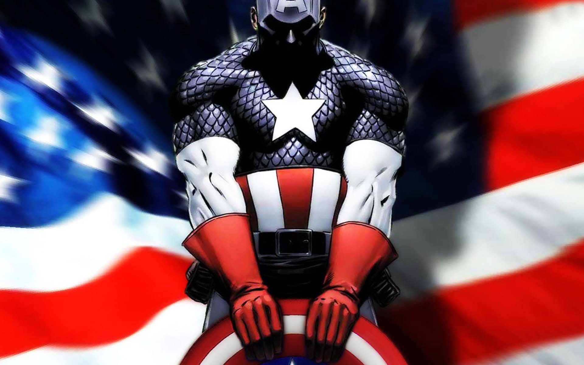 Капитан Америка и американский флаг