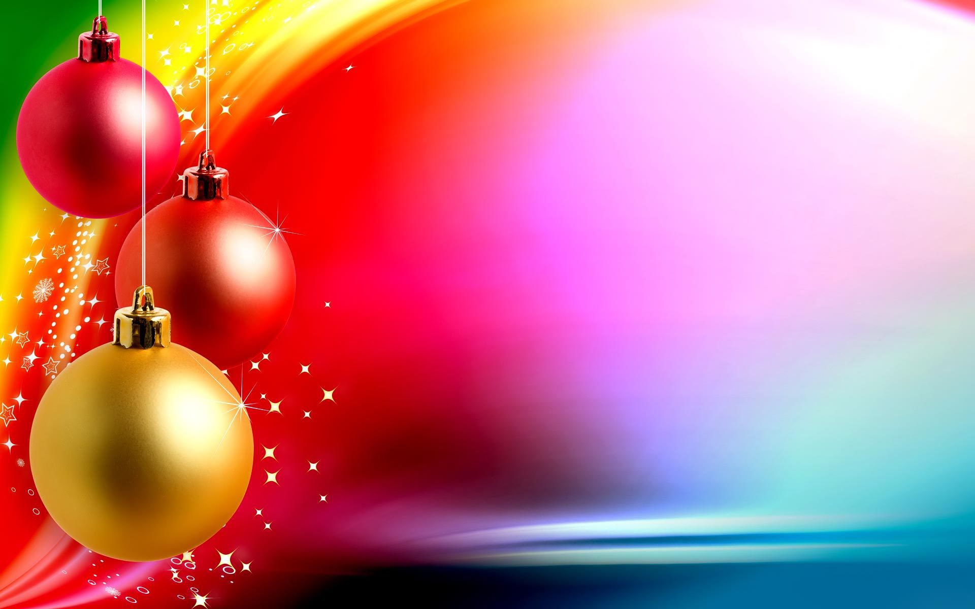 Colorful Christmas decorations on a multicolored background on Christmas