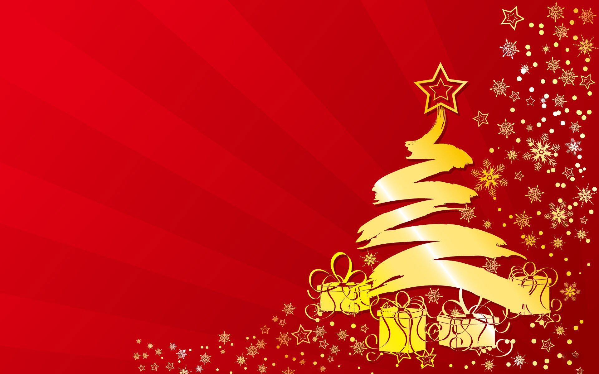 Golden tree on red background on Christmas