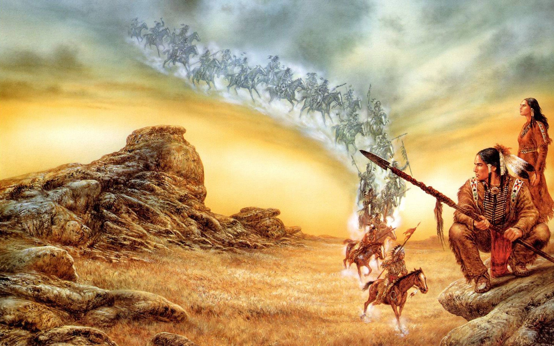 Индейцы на лошадях спускаются с неба