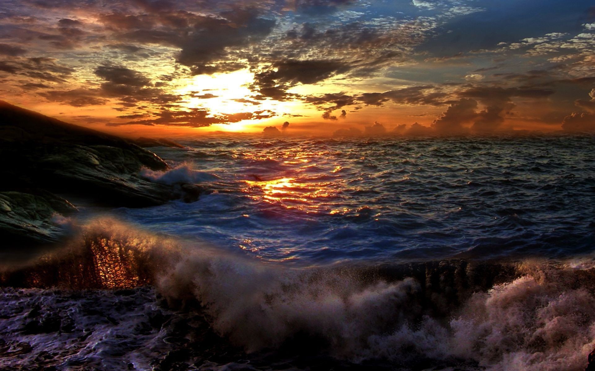 Sunset on a stormy sea