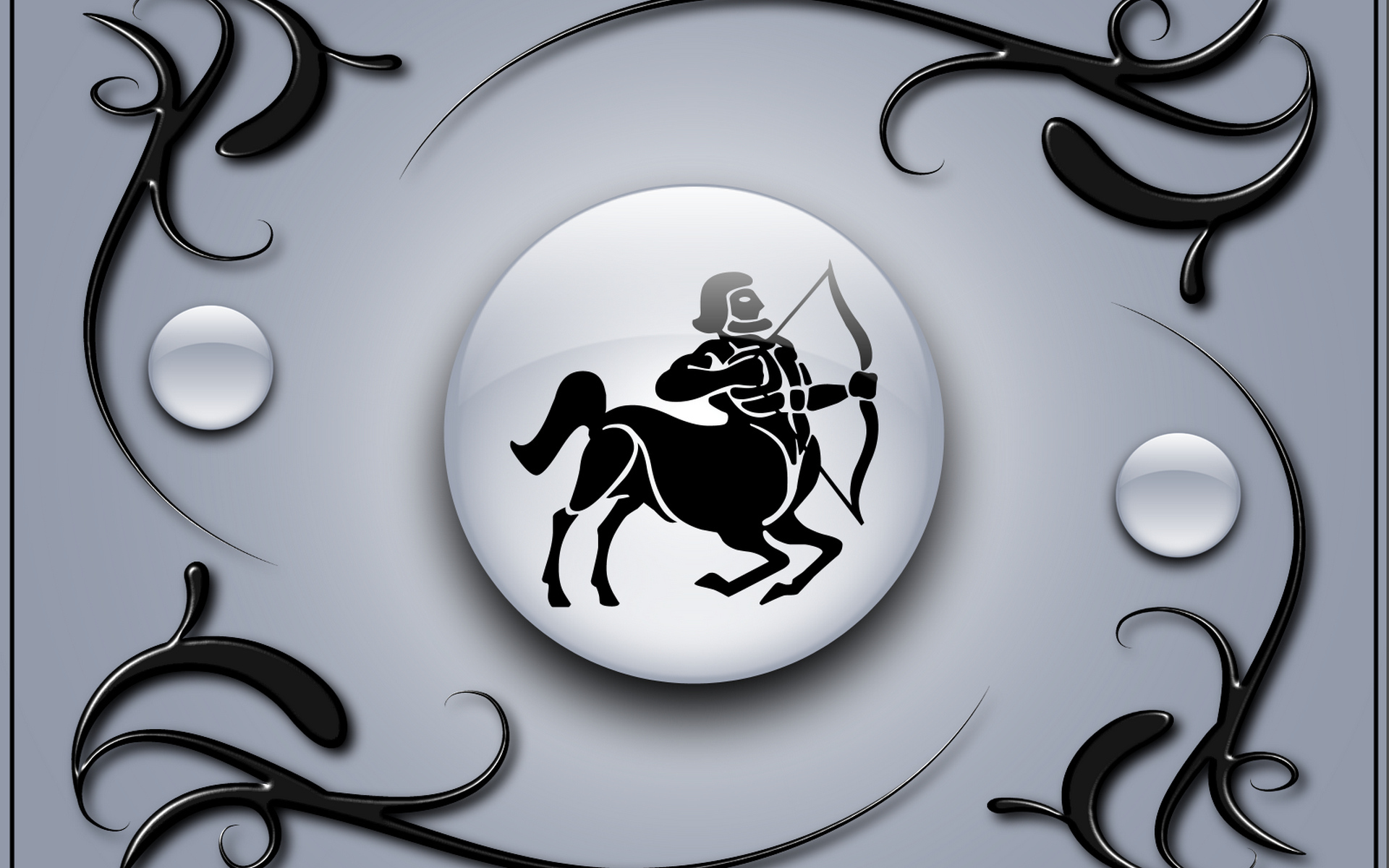 Знак стрелец на сером фоне с чёрным орнаментом