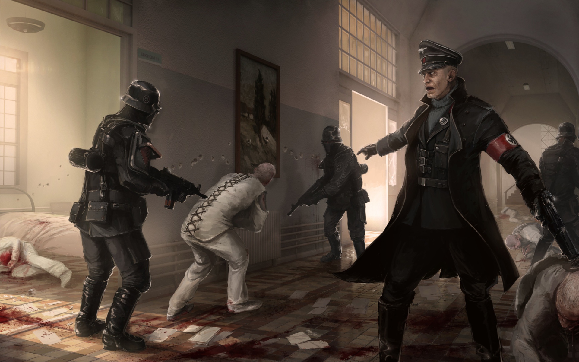 Wolfenstein New Order немцы в больнице