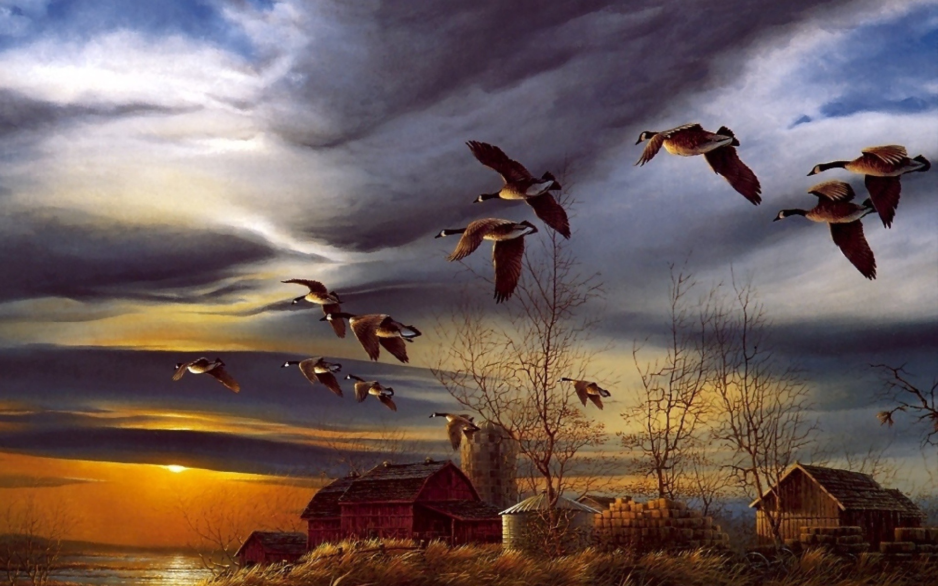 Птицы улетают осенью песня. Живопись птицы улетают. Гуси прилетели. Гуси улетают на Юг в живописи художников. Гуси летят.