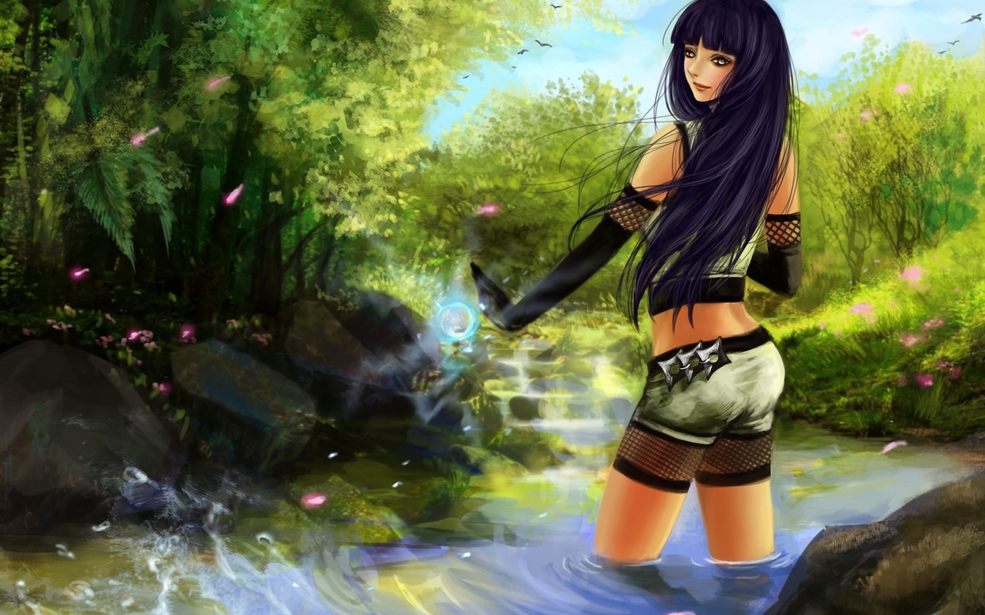 Девушка стоит в реке