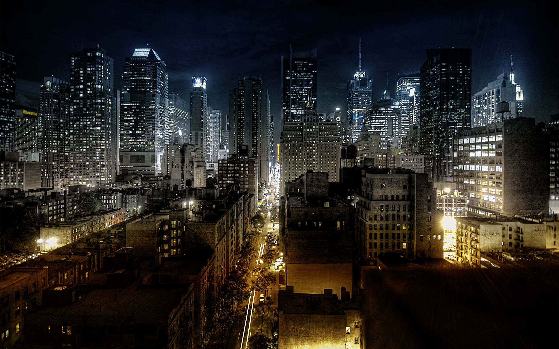 Ночной город и небоскребы