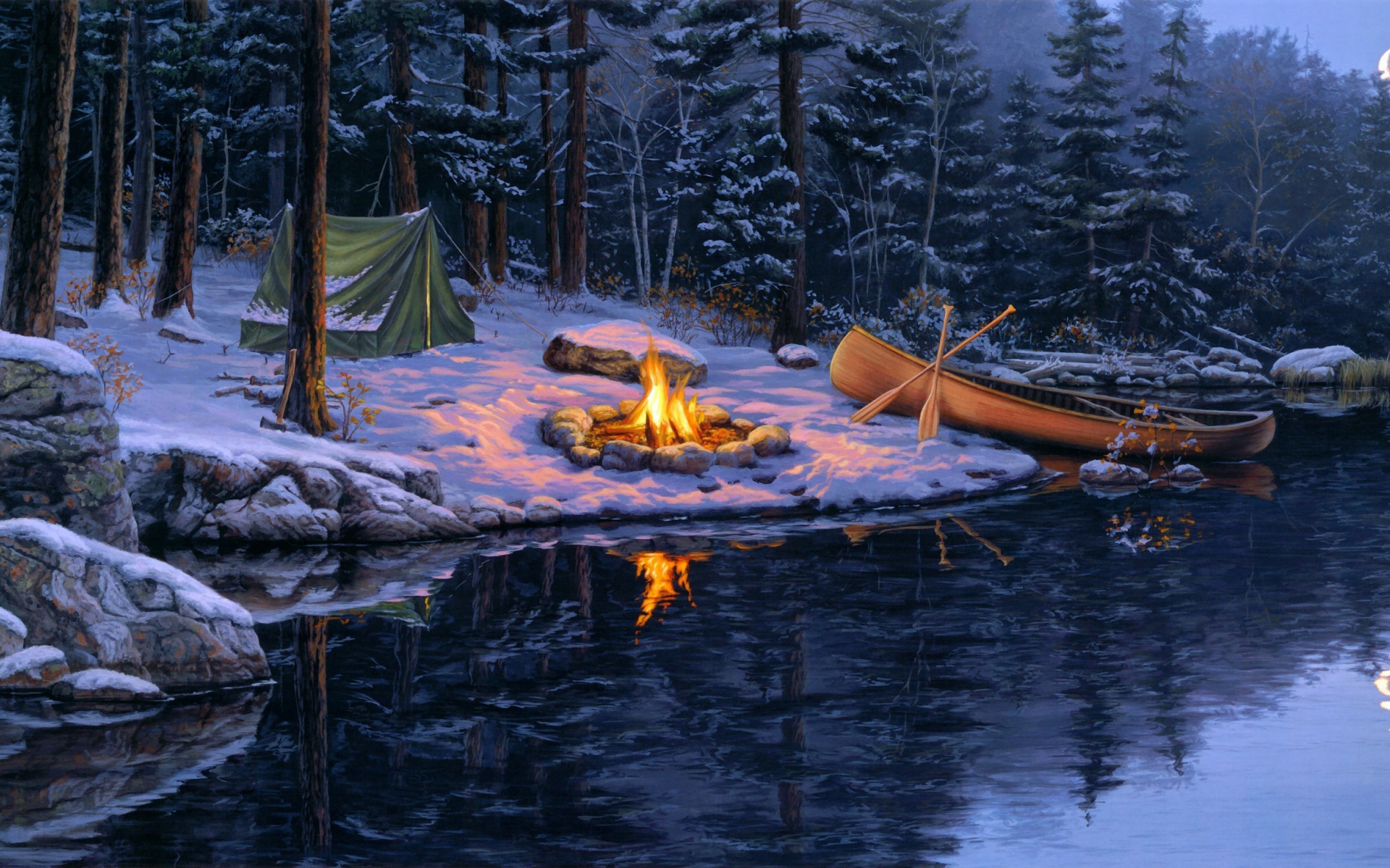 Костер на берегу реки