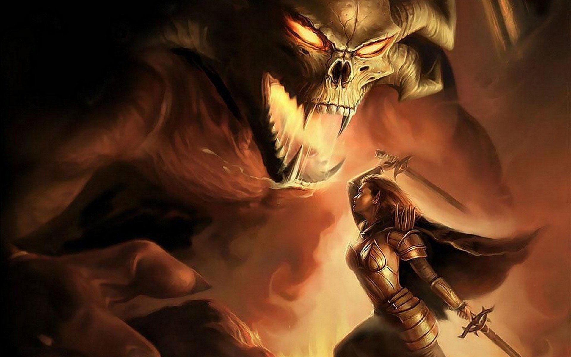 Девушка воин против монстра