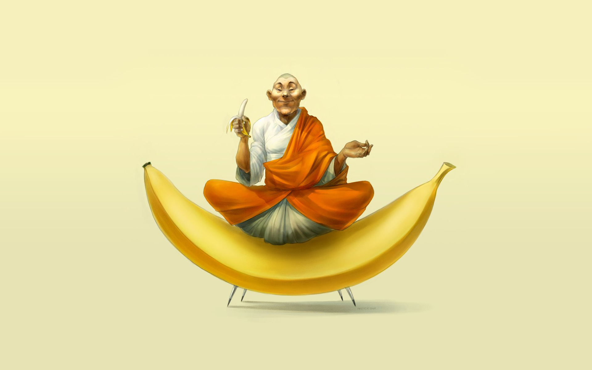 Буддист сидит на банане