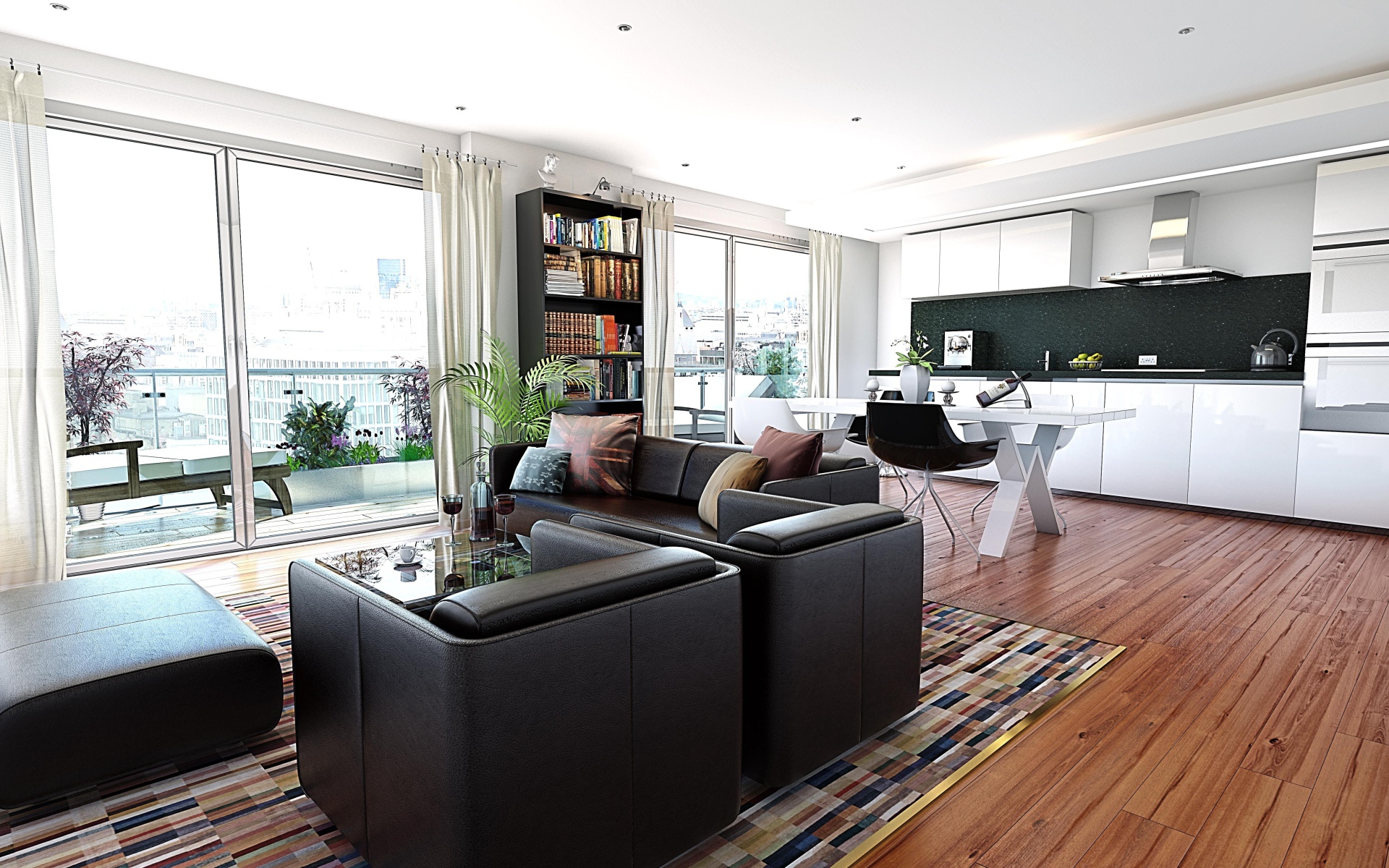 Интерьер комнаты с кухней