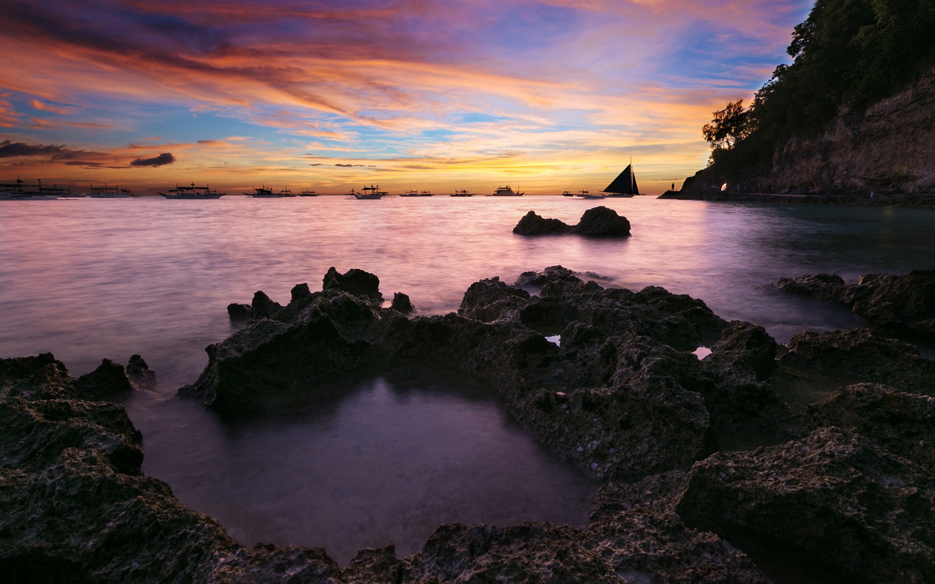 Coastal sunset seascape
