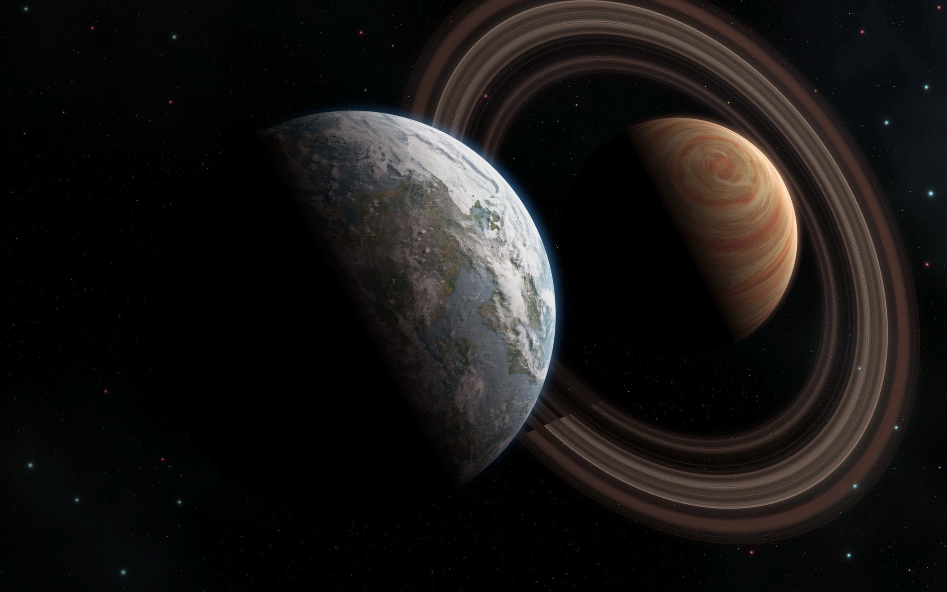 Две планеты освещенные солнцем