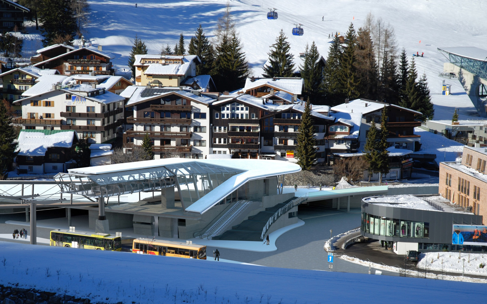Городские здания на горнолыжном курорте Сант Антон, Австрия