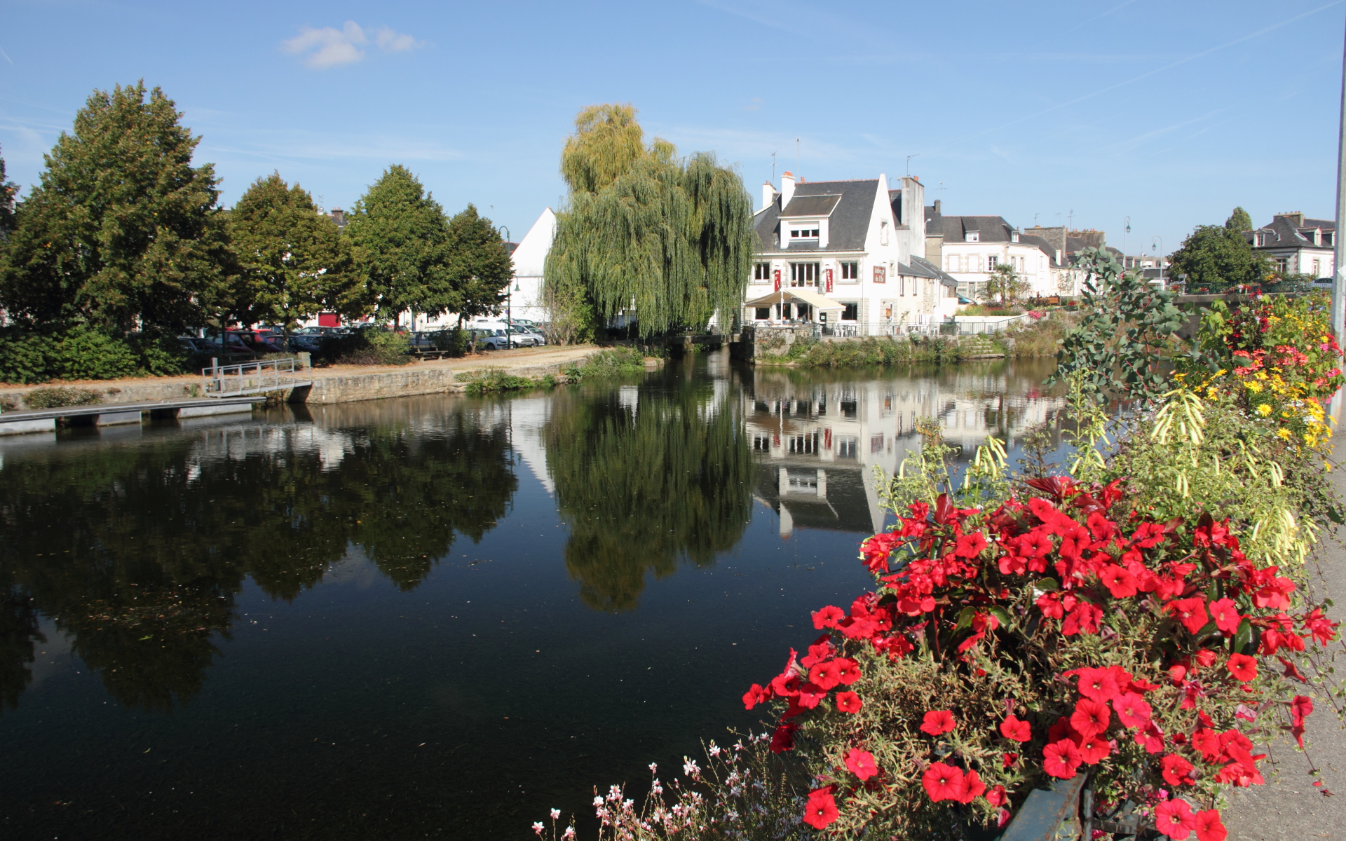Lake in the town in Brittany, France