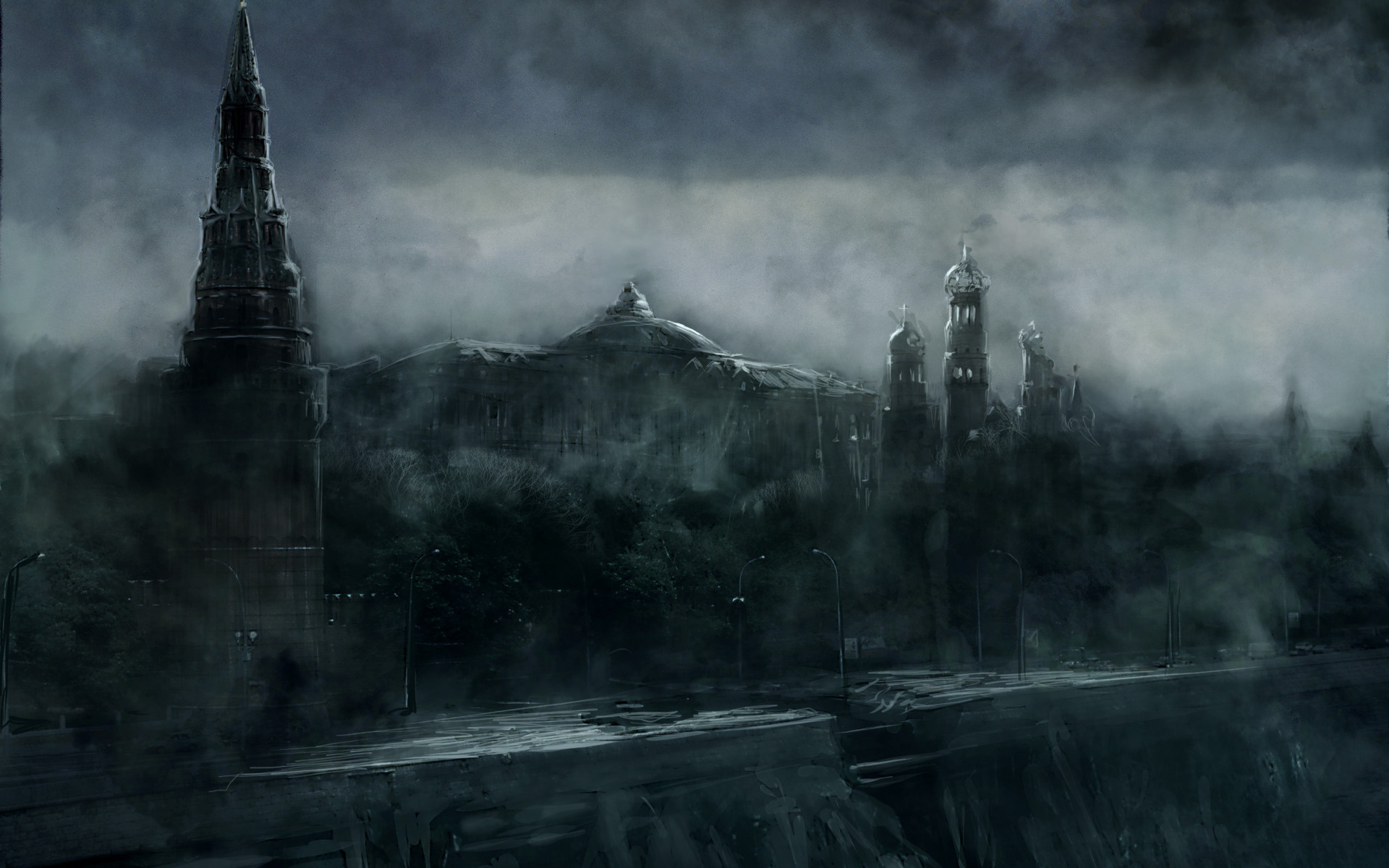 Мрачный вид на Кремль