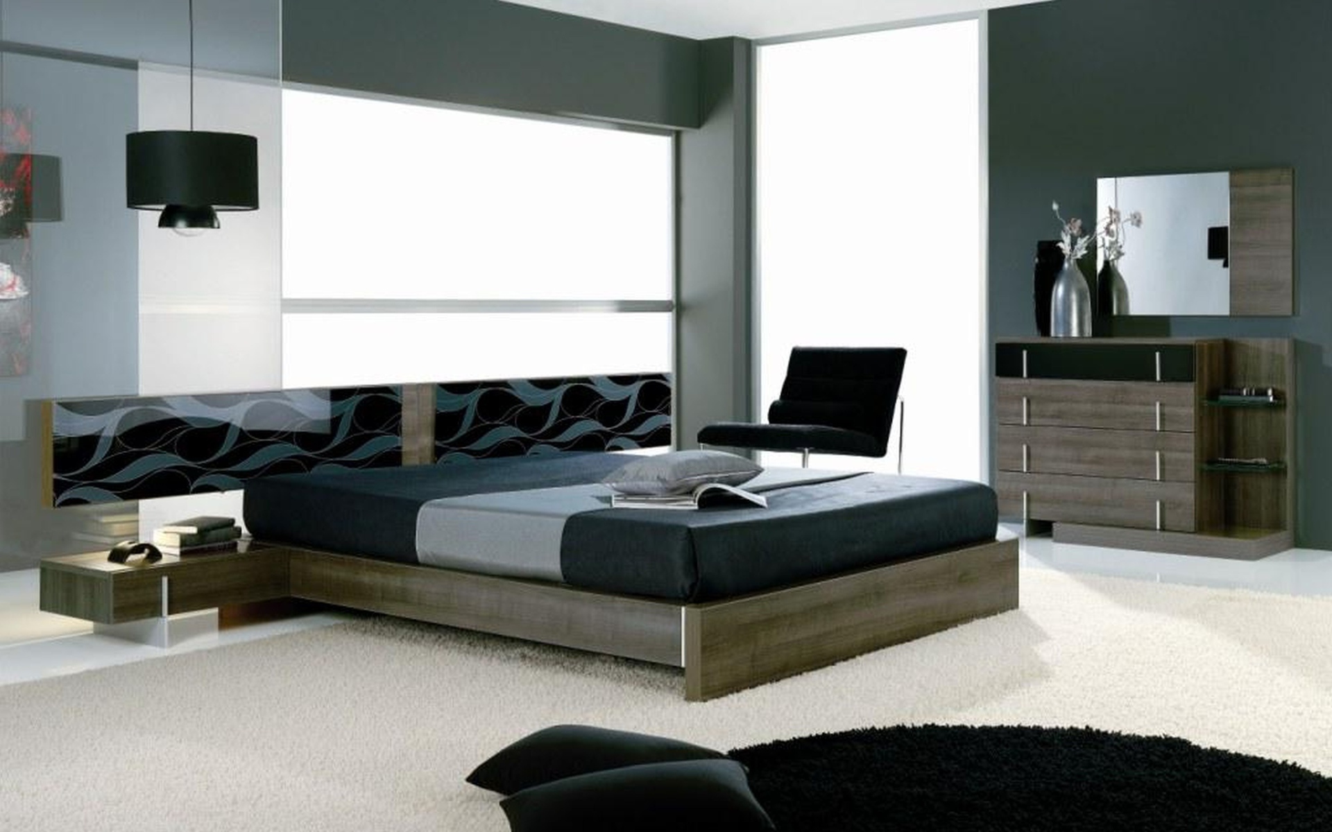 Черно белая спальня