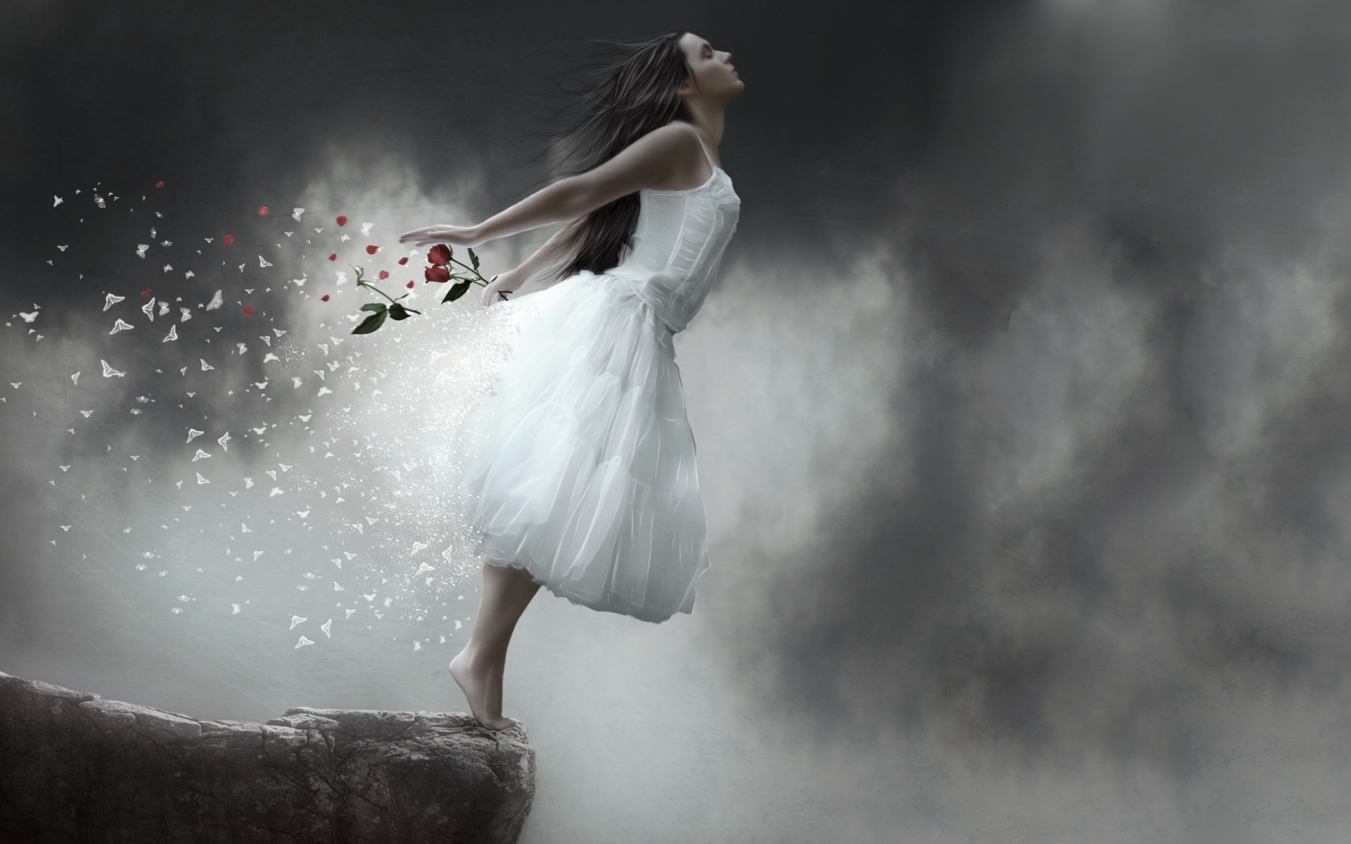 Девушка падает со скалы