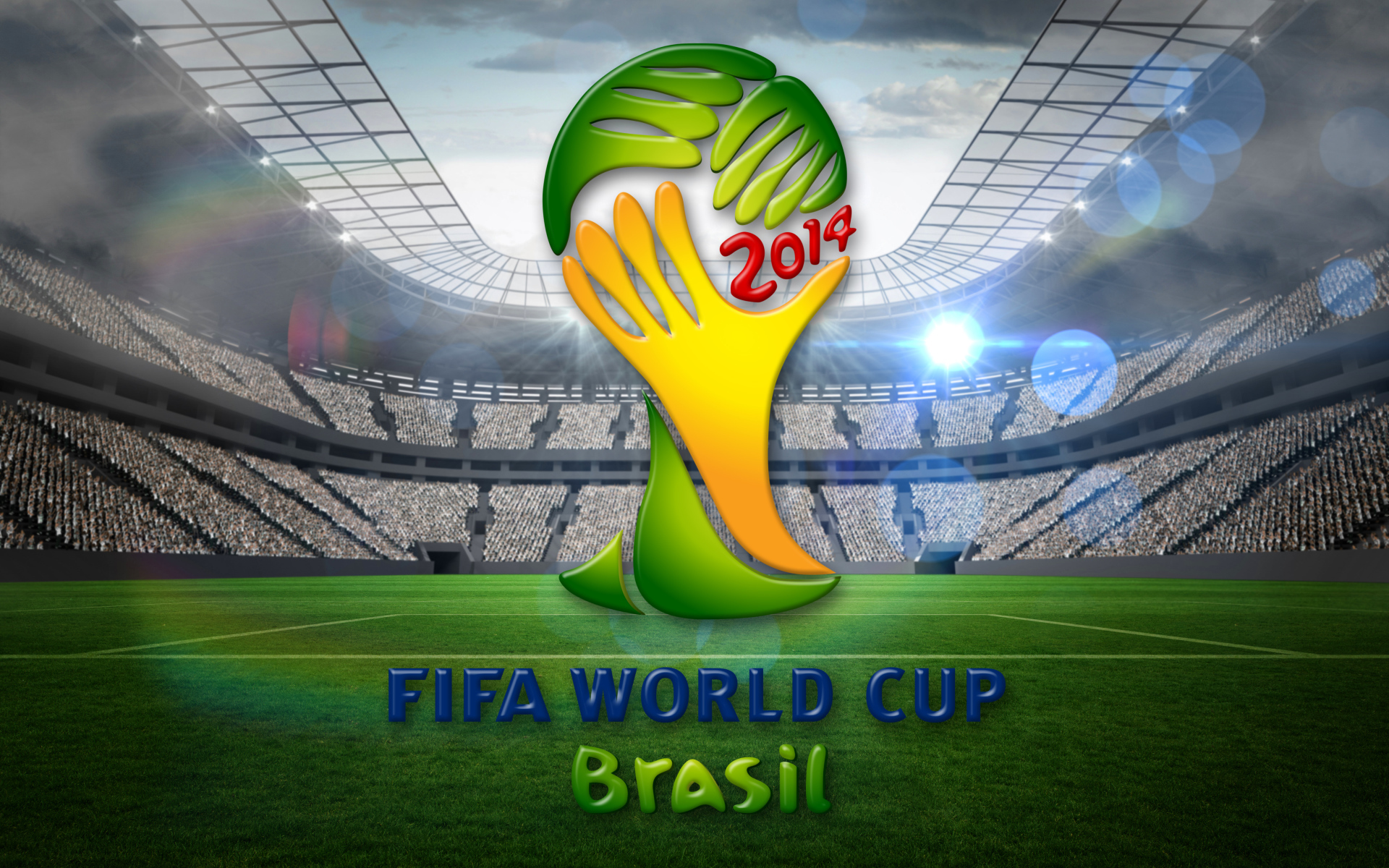 Логотип на фоне стадиона на Чемпионате мира по футболу в Бразилии 2014