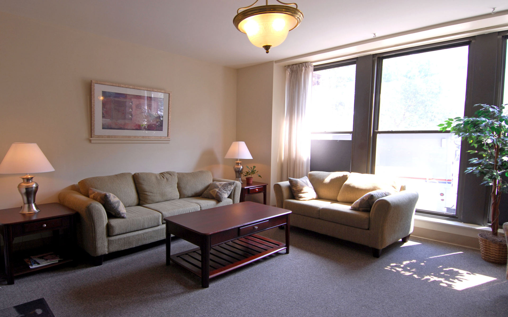 Солнце светит в окно гостиной