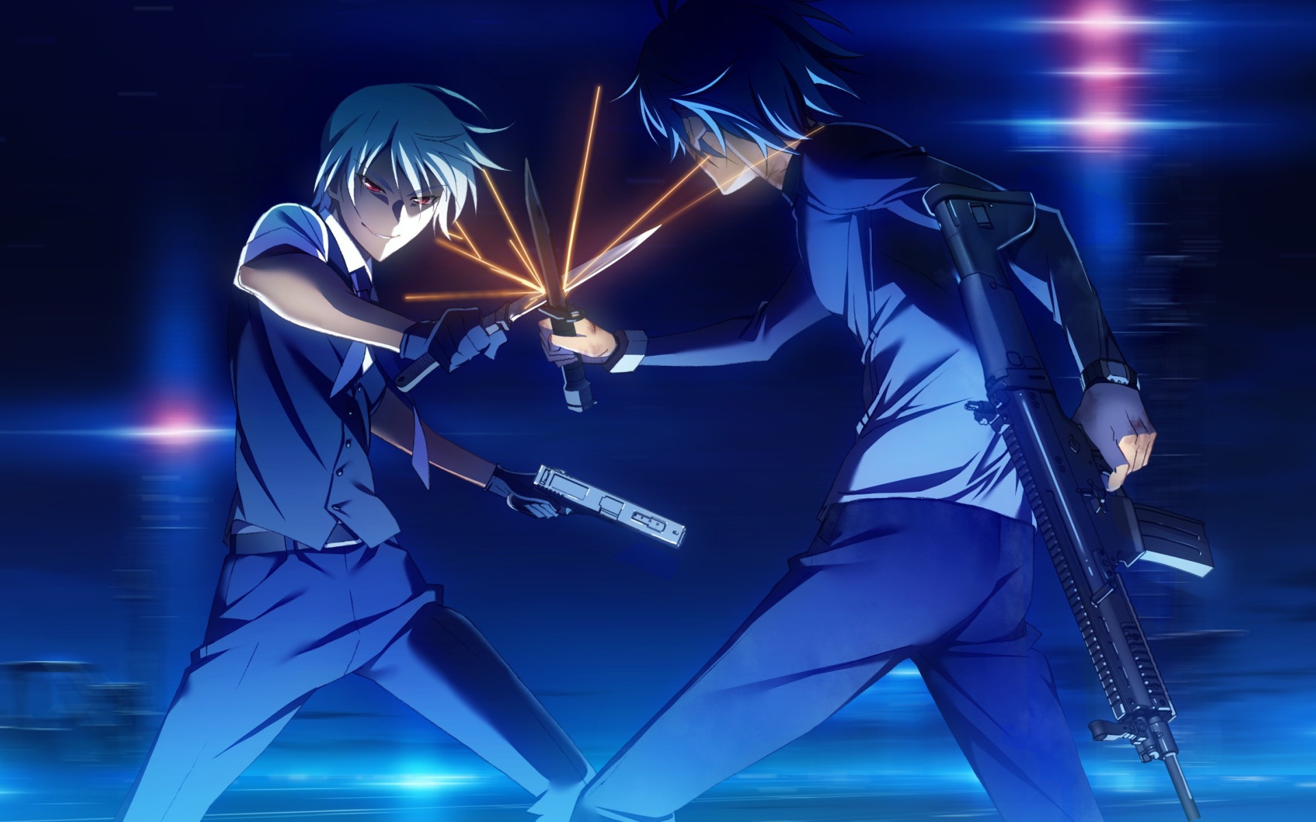 Ножевой бой в аниме Натюрморт в серых тонах