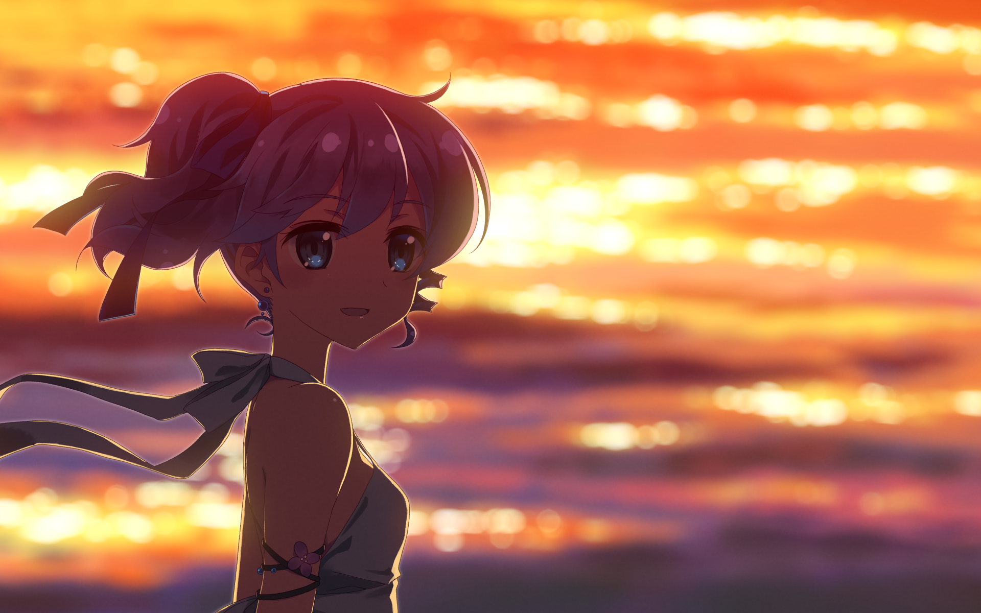 Девушка на фоне моря в аниме DJ Max