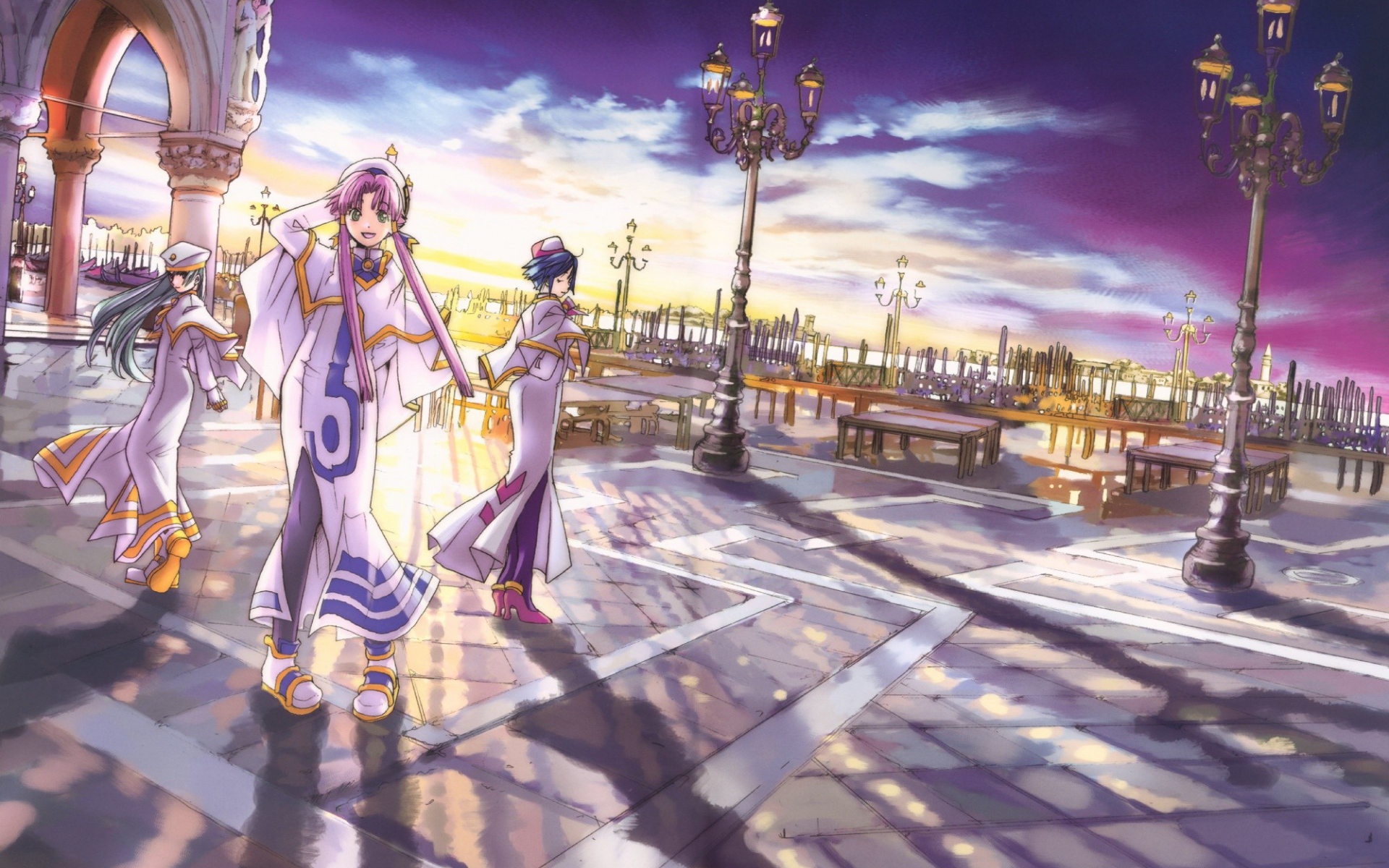 Прогулка на городской площади в аниме Ария