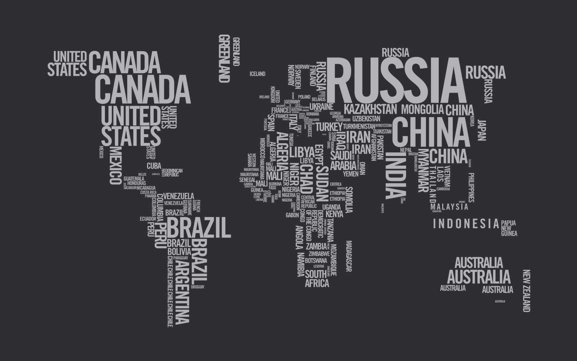 Названия стран на сером фоне