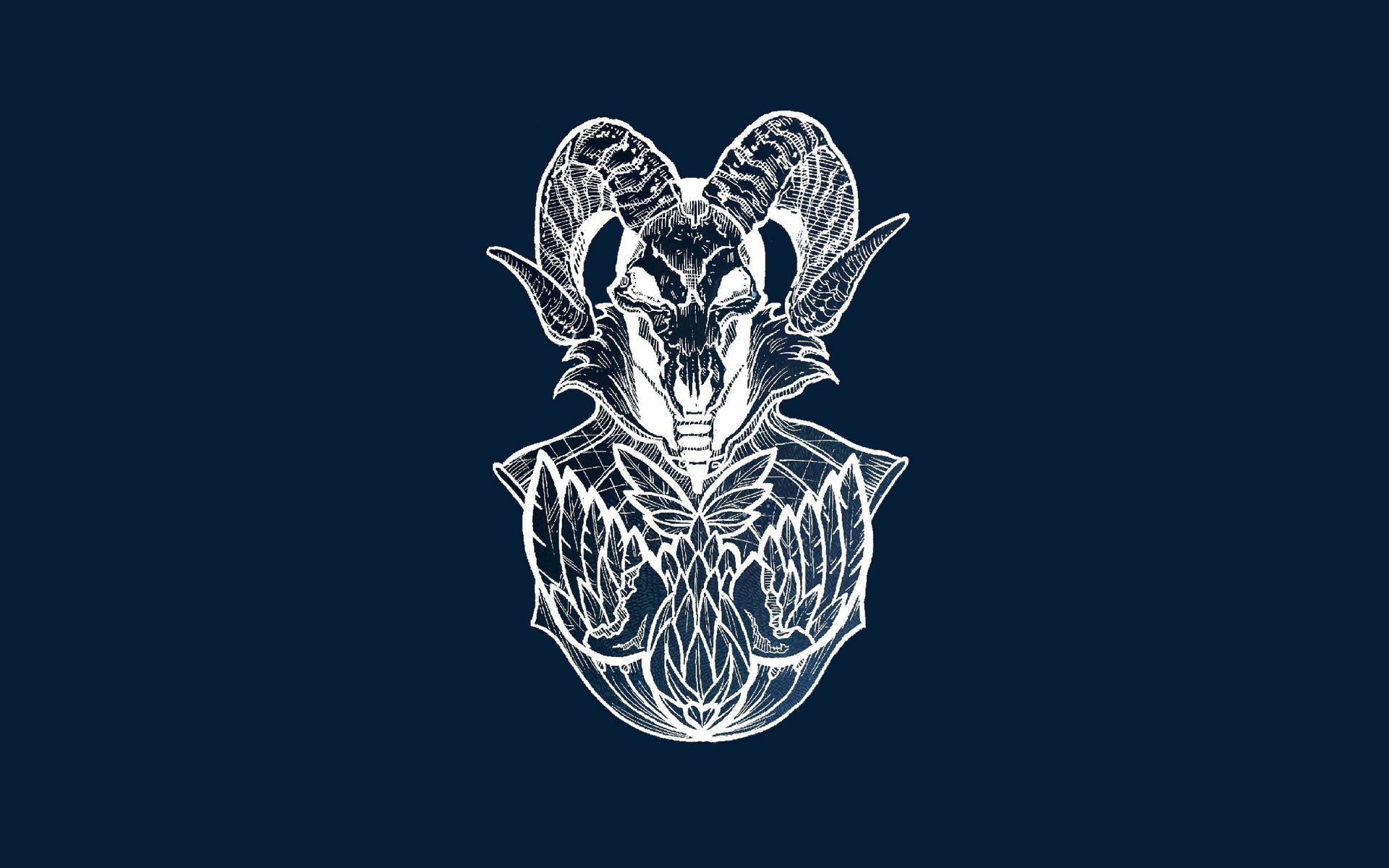 Бог с рогами барана, синий фон