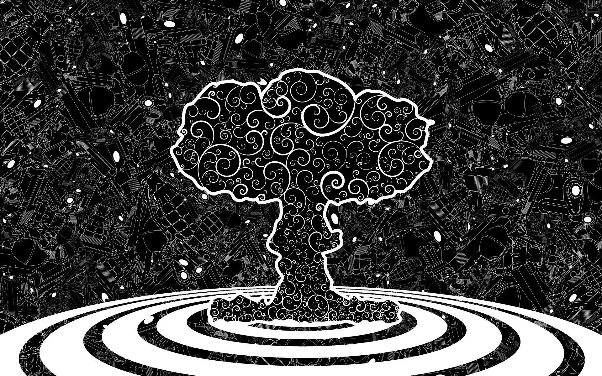 Монохромное абстрактное изображение атомного взрыва