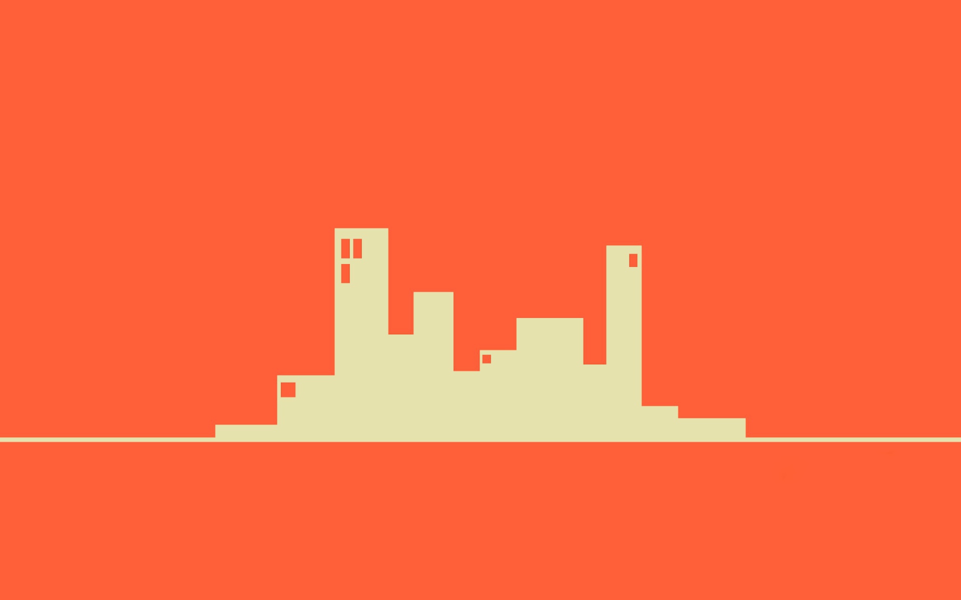 Силуэты зданий, оранжевый фон