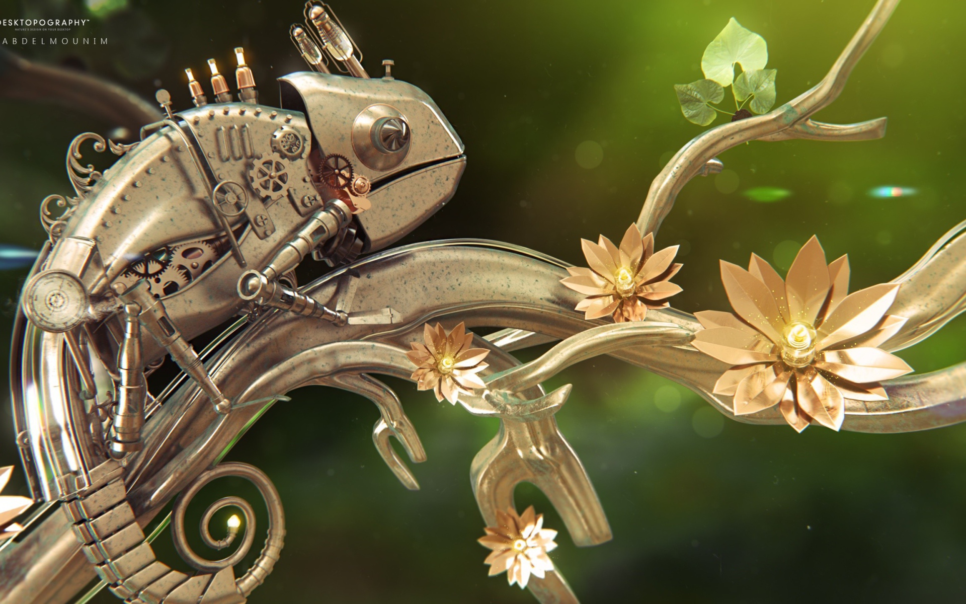 Металлический хамелеон на железной ветке