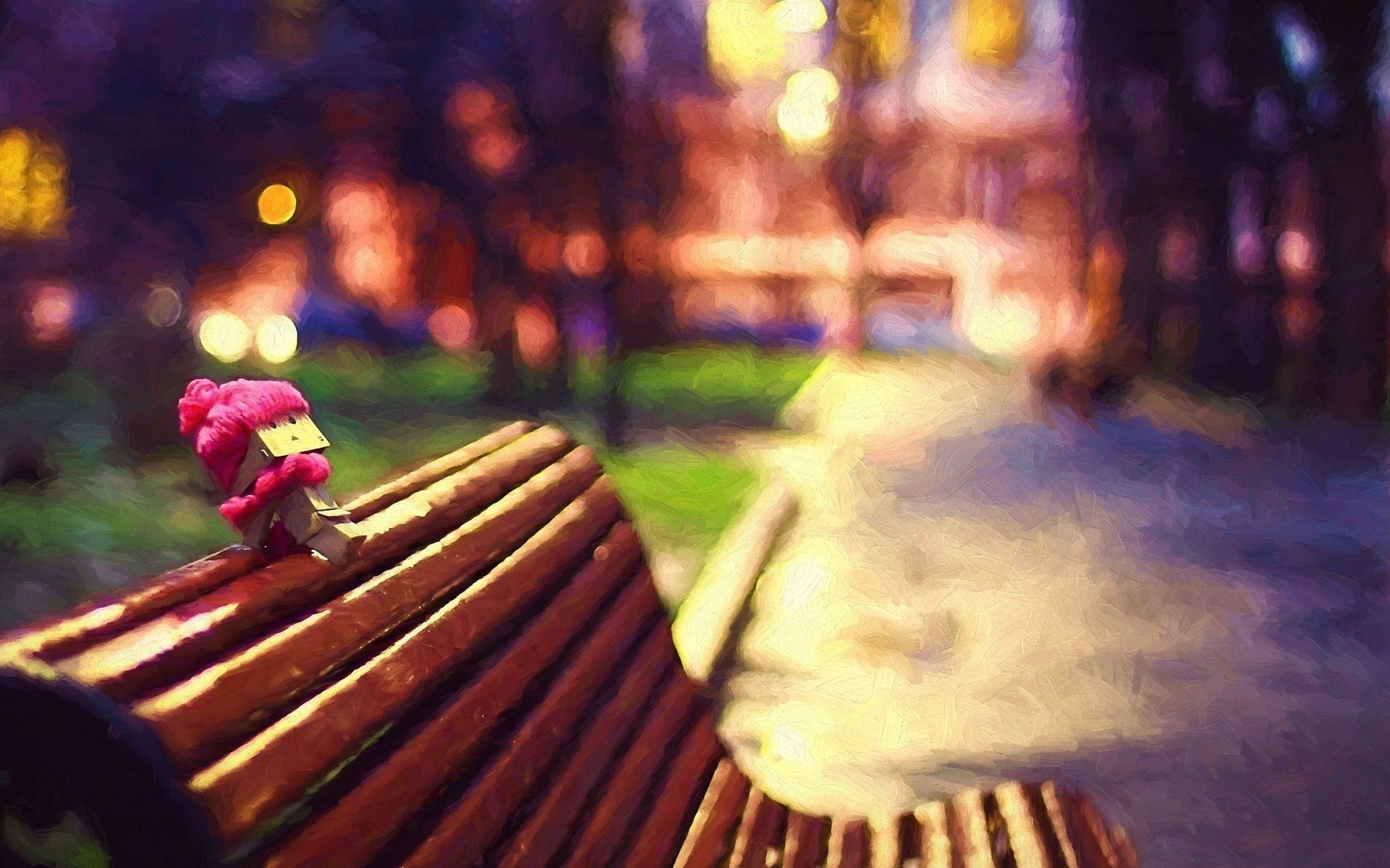 Человечек из картона на скамье