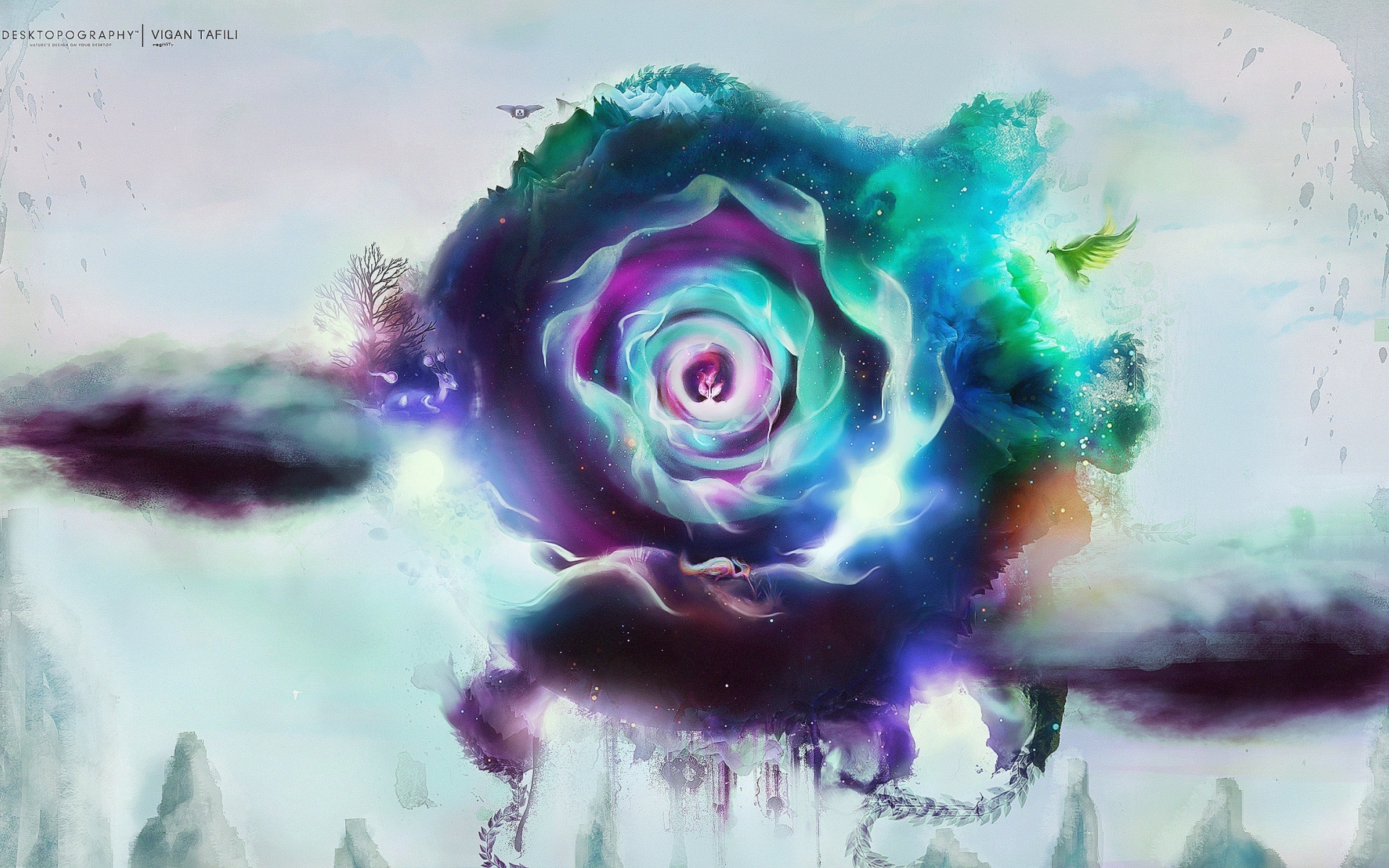 Вершины гор и птица