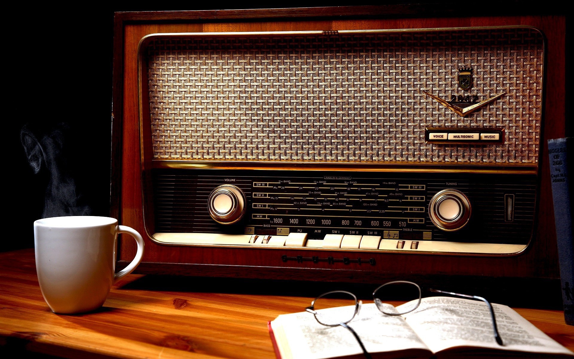 Vintage radio and book