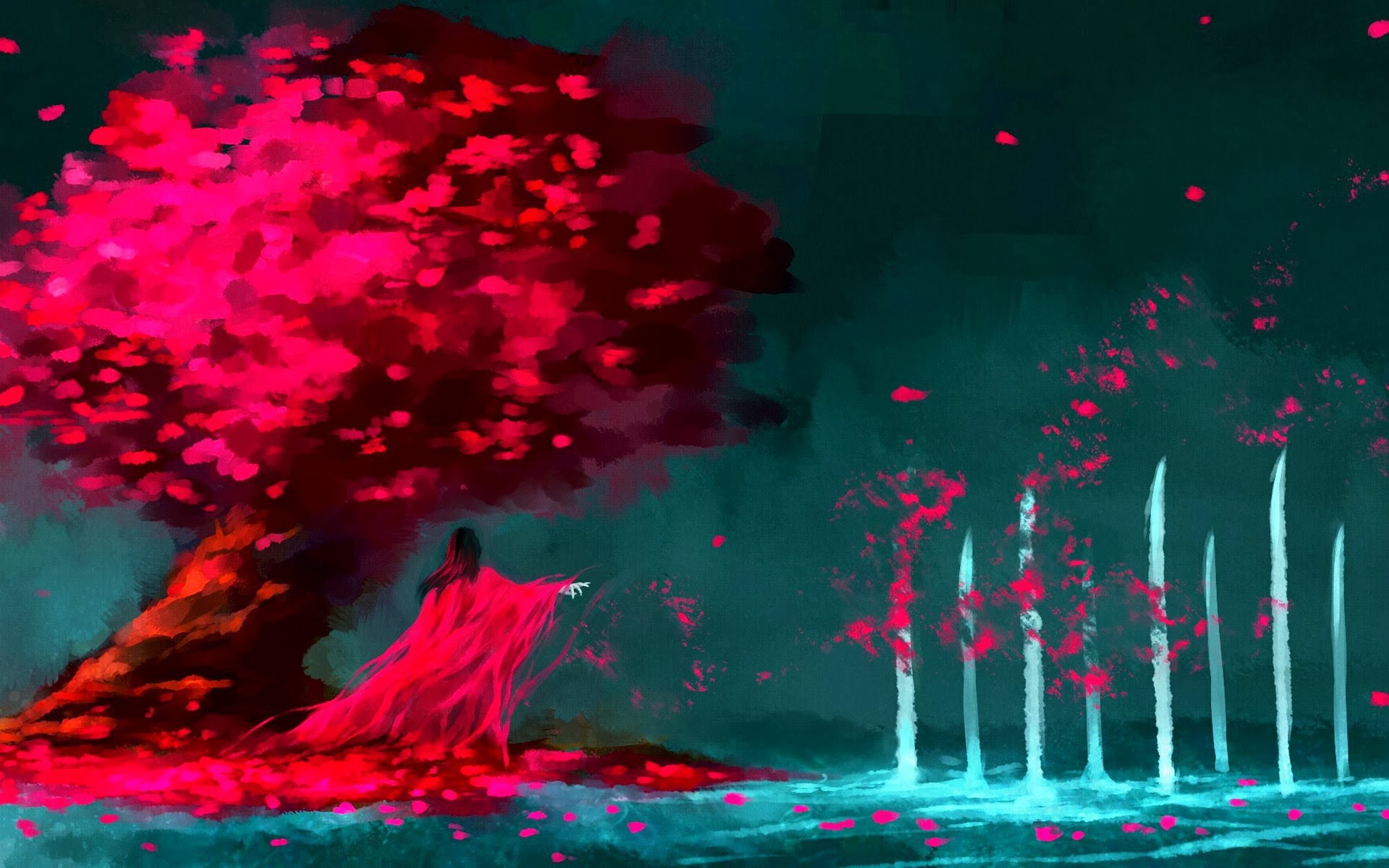 Красная колдунья под деревом, художник NanFe