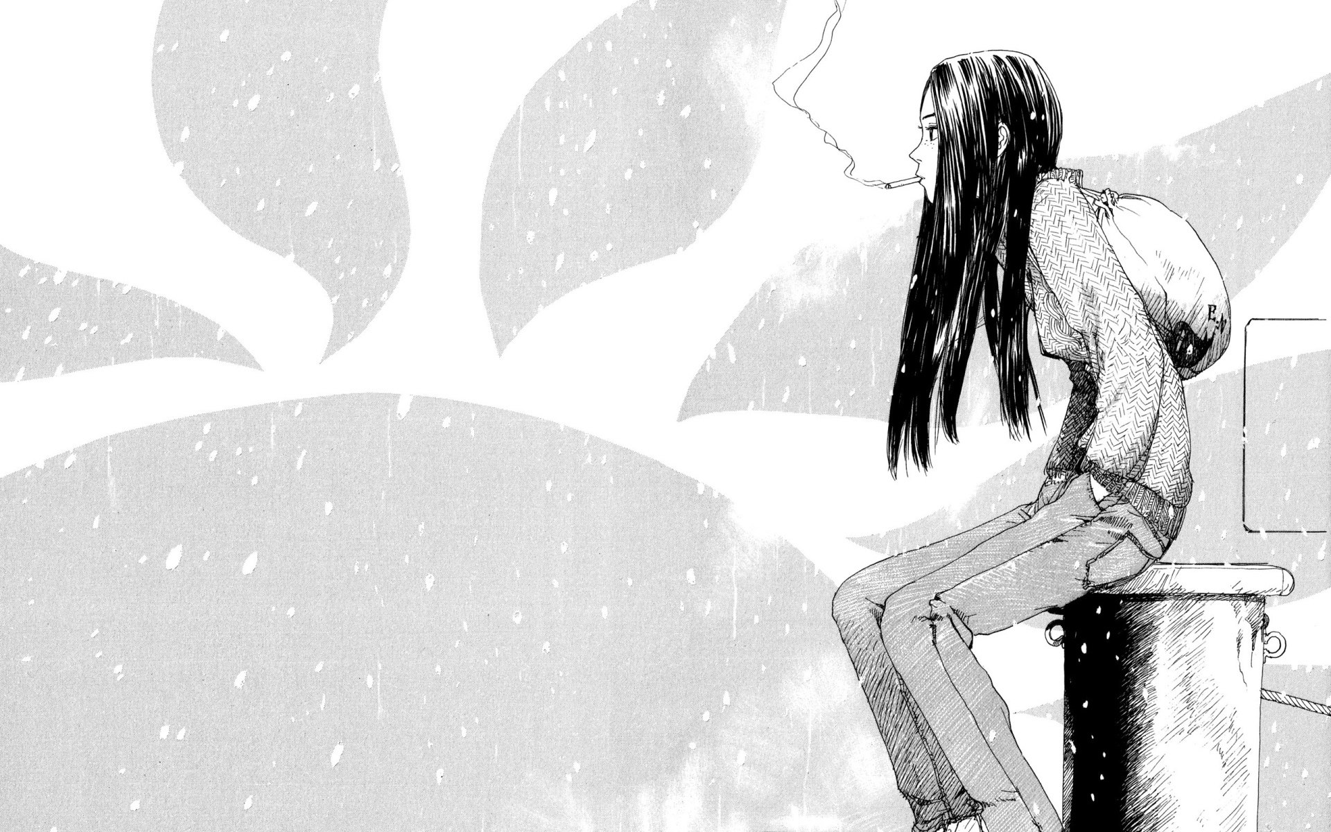 Нарисованная девушка с сигаретой в зубах