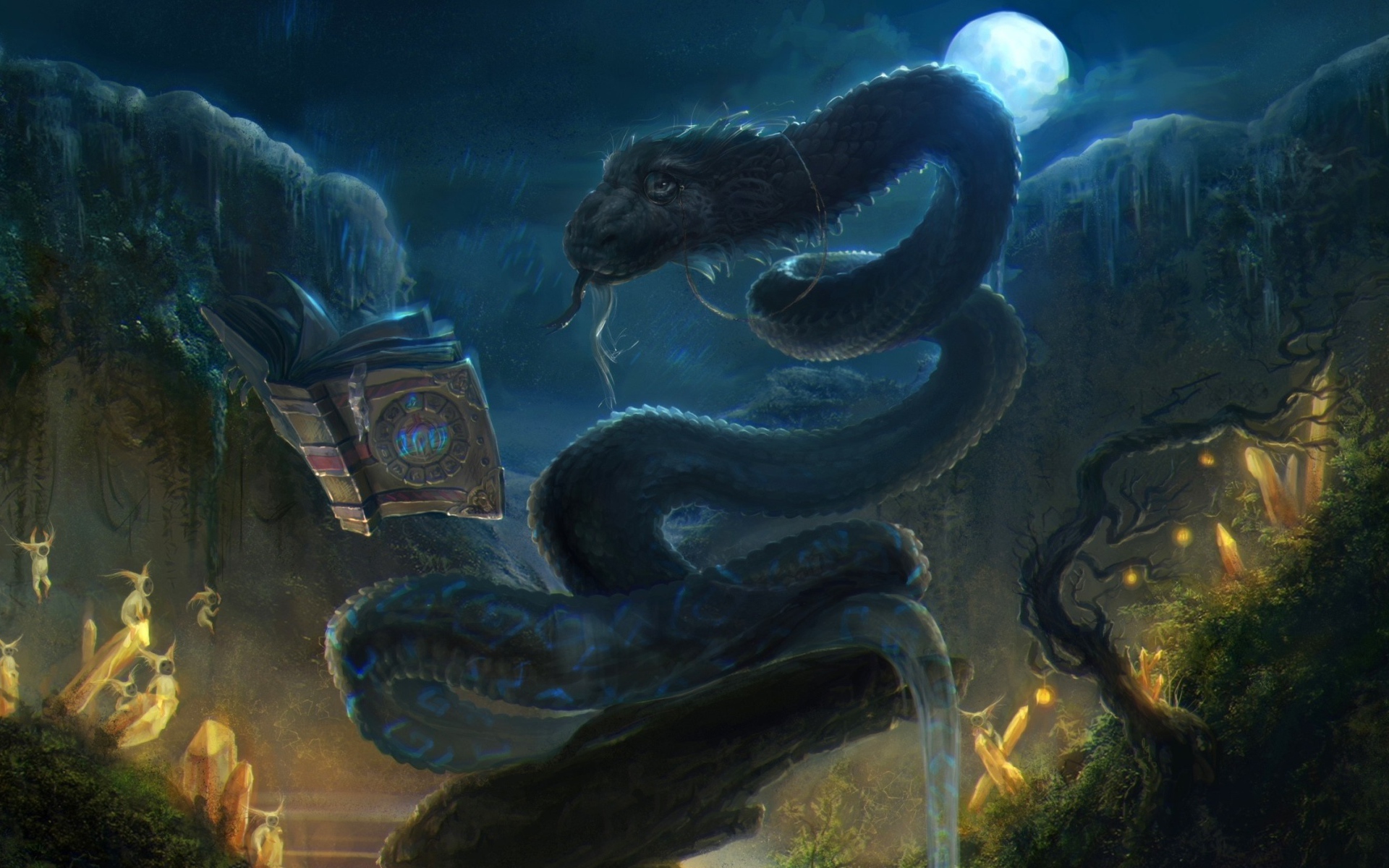 Дракон читает магическую книгу